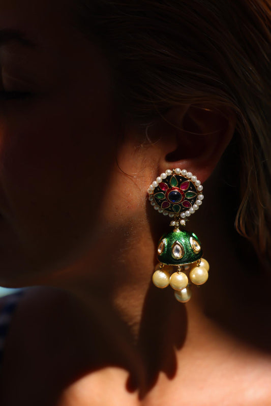 Enamel Jhumka Drop Earrings|Vintage Baazaar 