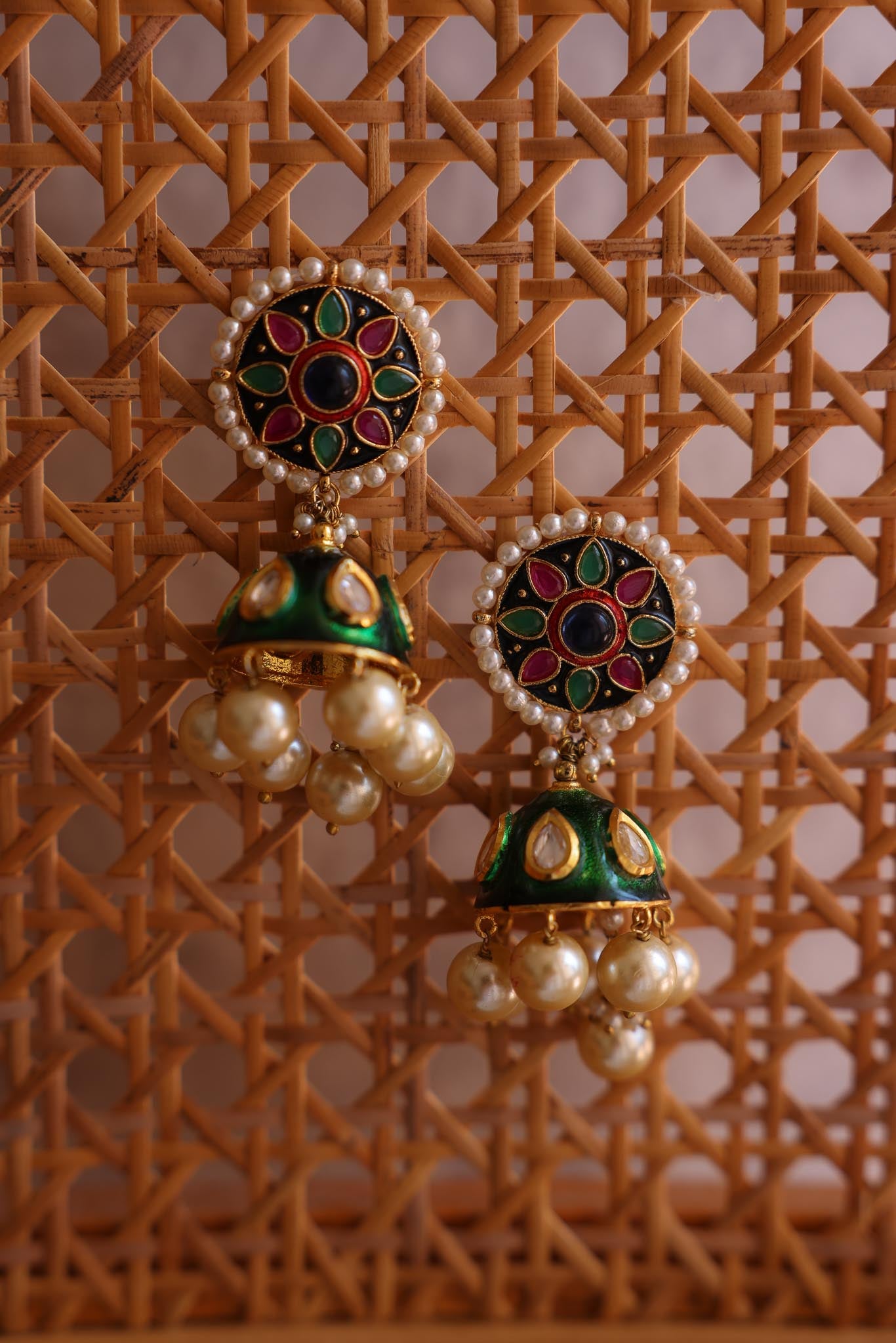 Enamel Jhumka Drop Earrings|Vintage Baazaar 