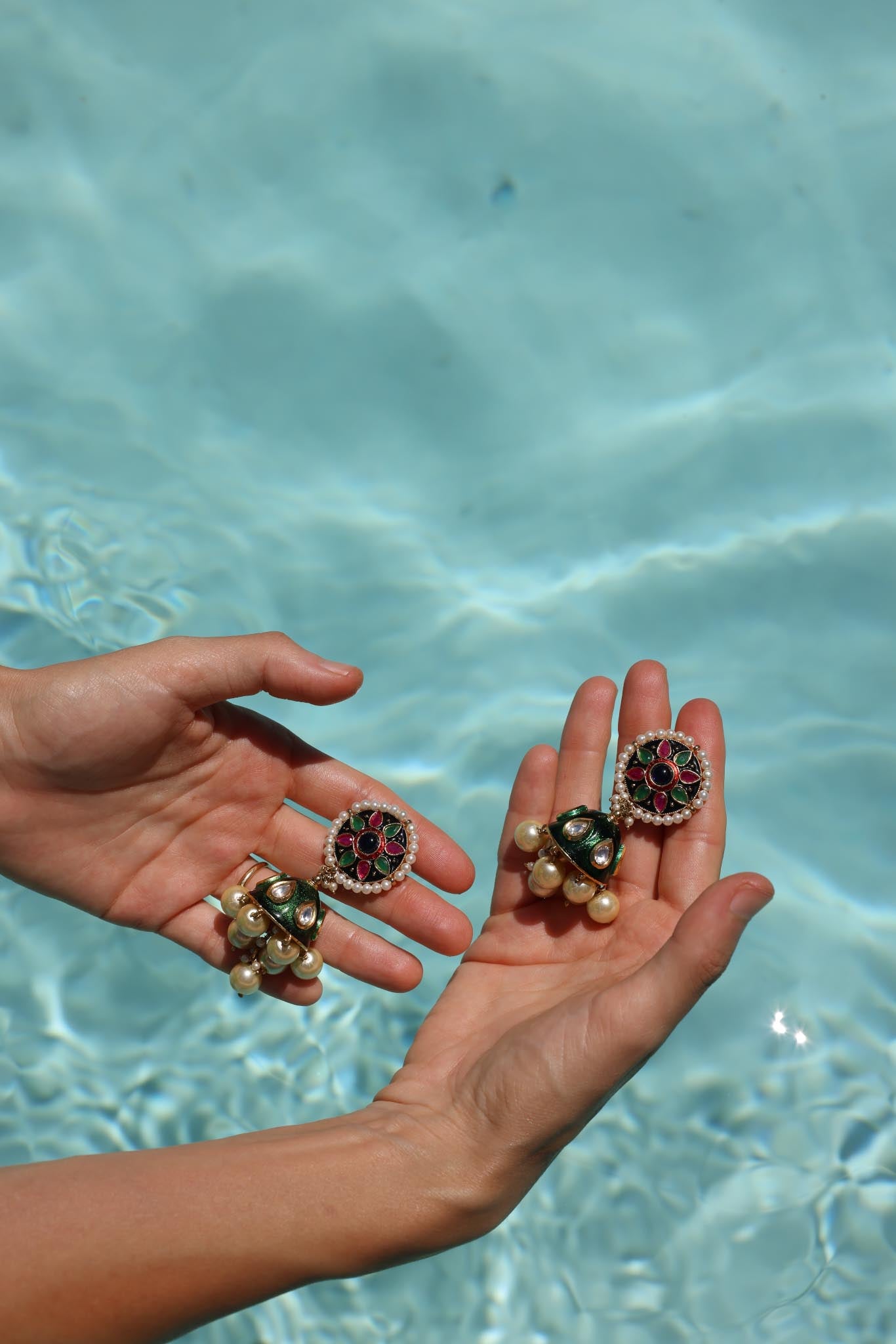 Enamel Jhumka Drop Earrings|Vintage Baazaar 