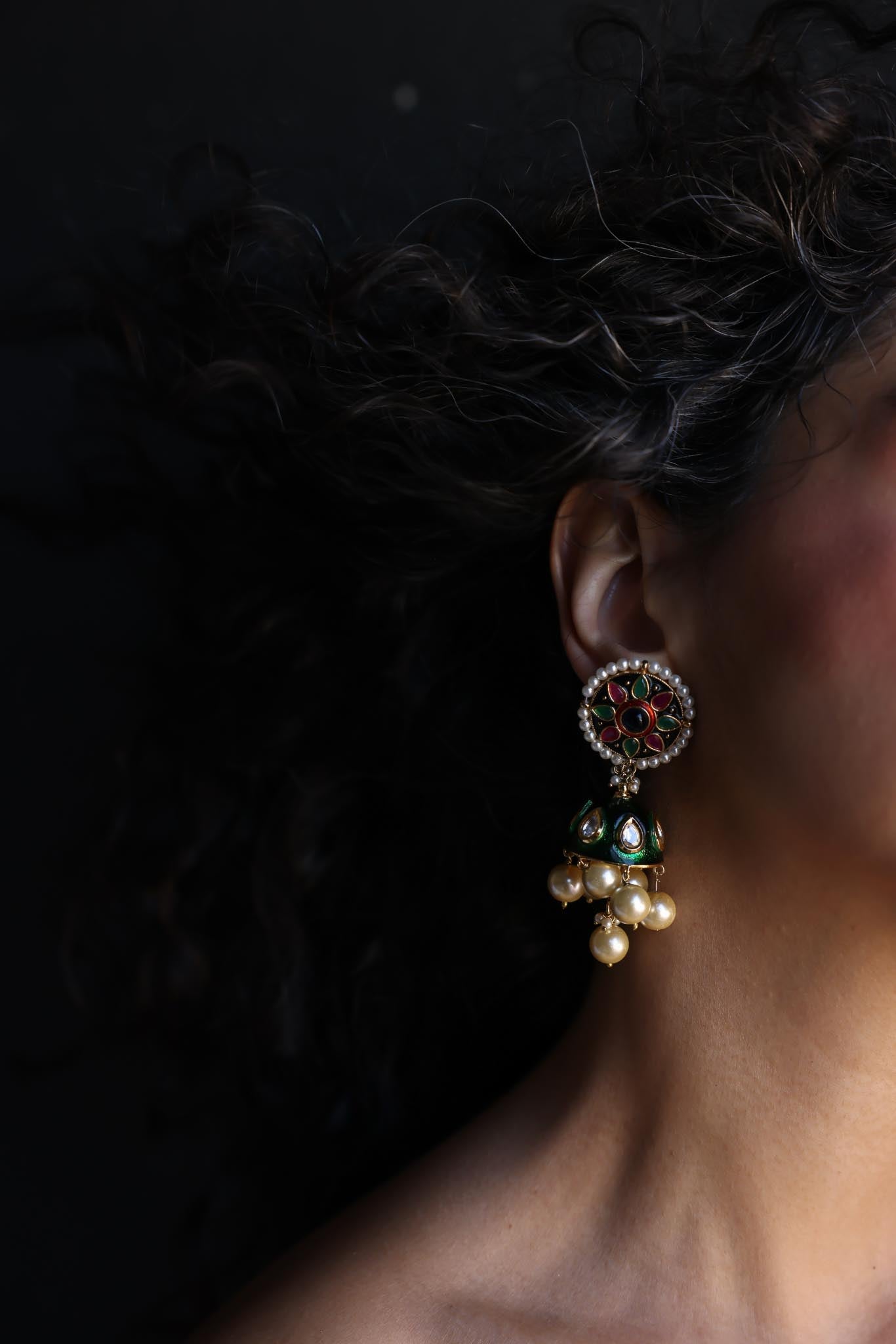 Enamel Jhumka Drop Earrings|Vintage Baazaar 