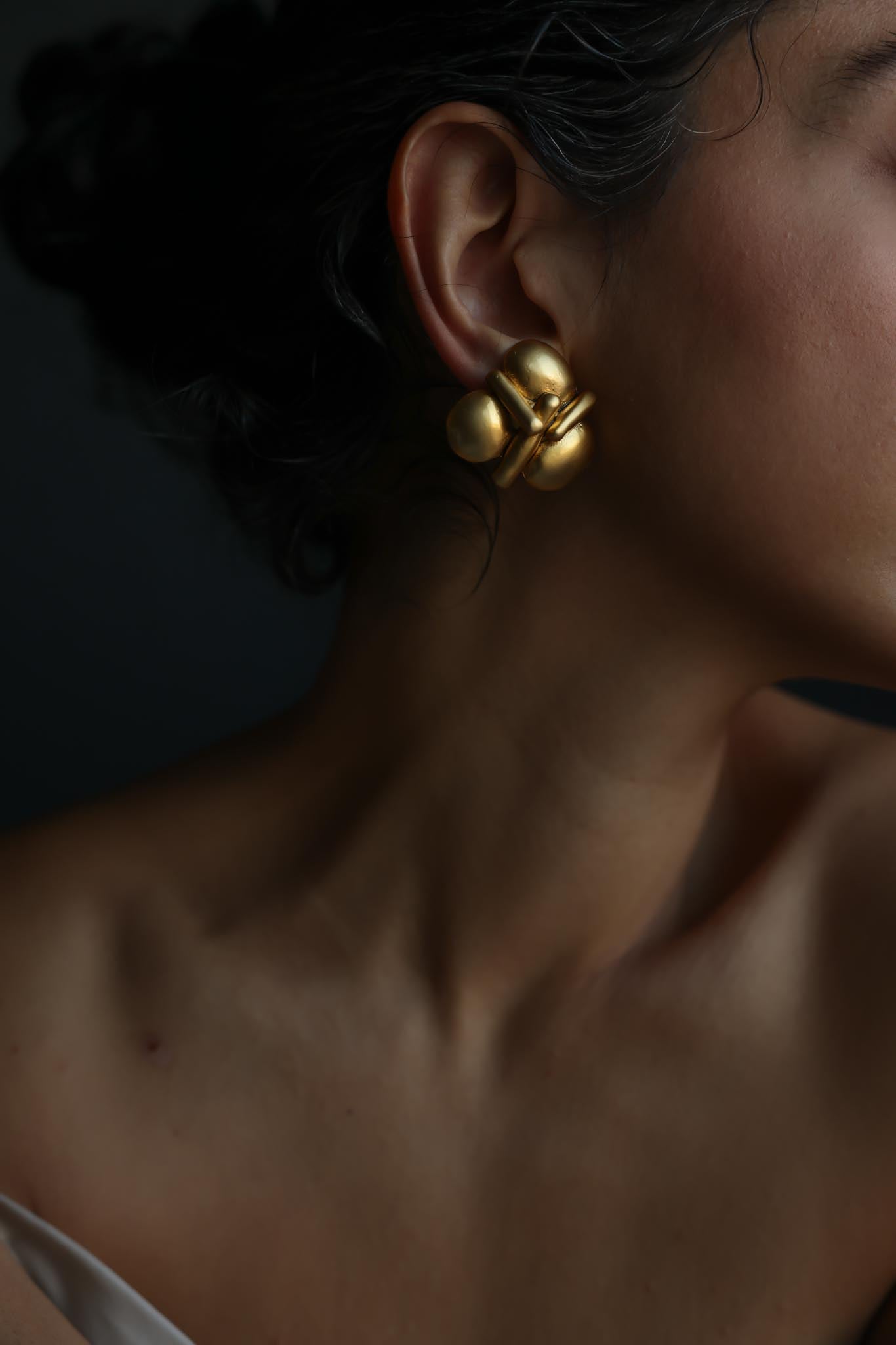 Chunky Matte Gold Sculptural Clip-On Earrings
