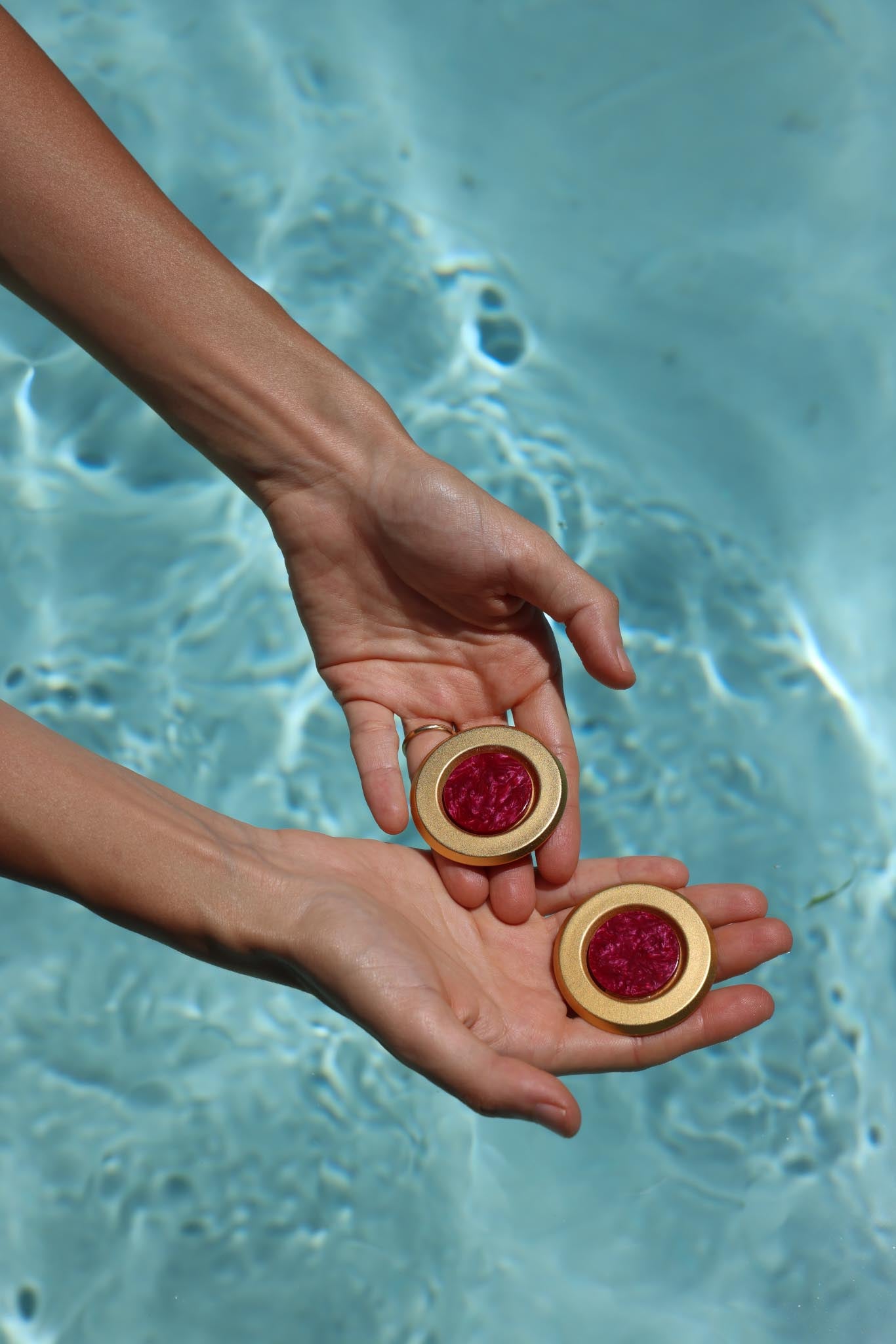 Bold Gold Clip-On Earrings with Marbled Red Center|Vintage Baazaar 