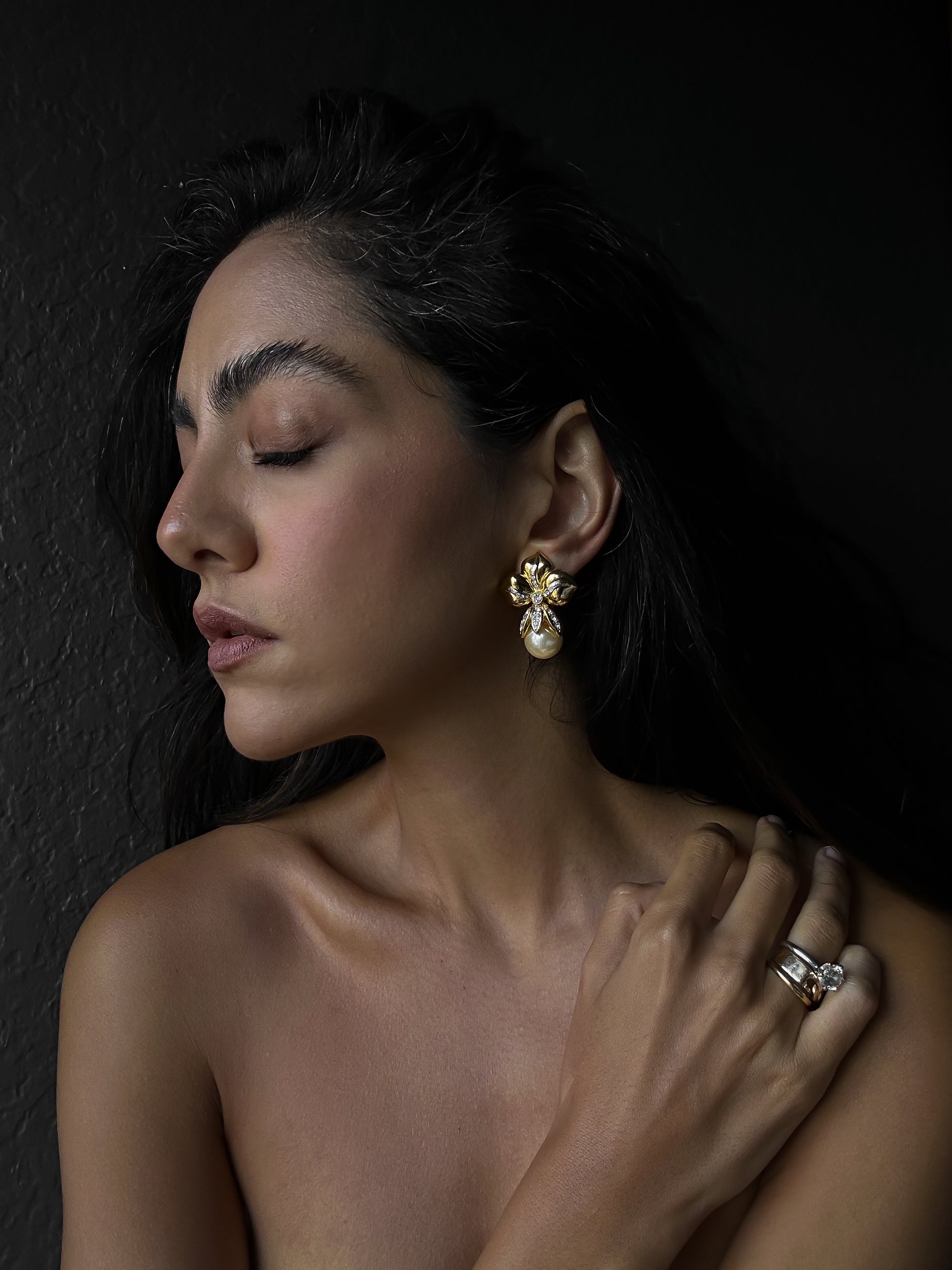 Golden Orchid Pearl Earrings|Vintage Baazaar 