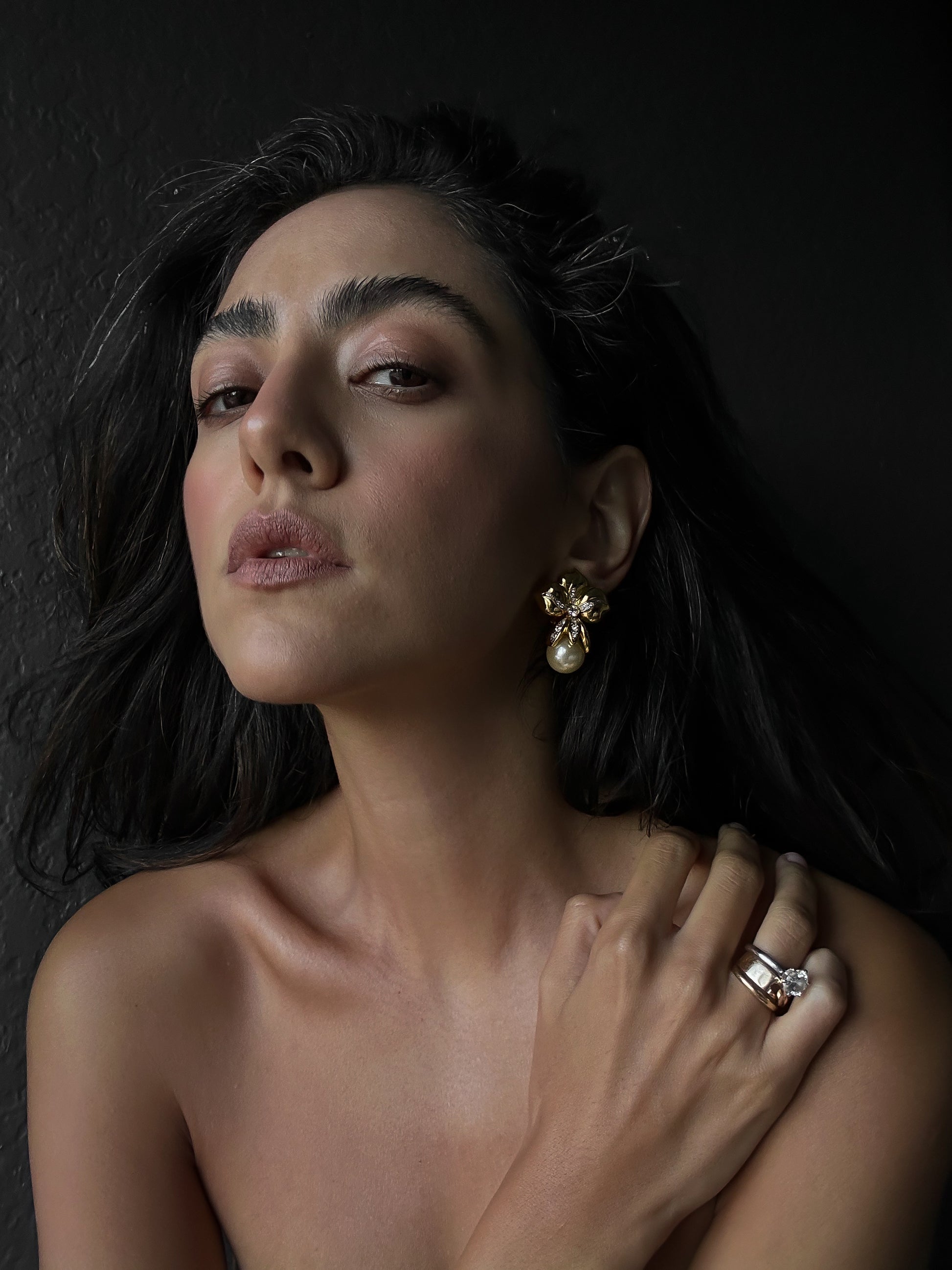 Golden Orchid Pearl Earrings|Vintage Baazaar 