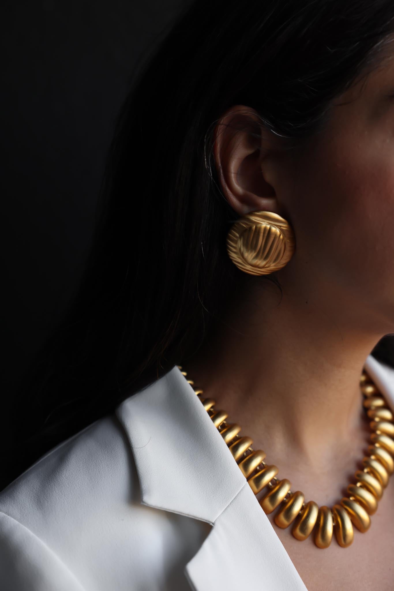 Brushed Gold Dome Clip-On Earrings|Vintage Baazaar 