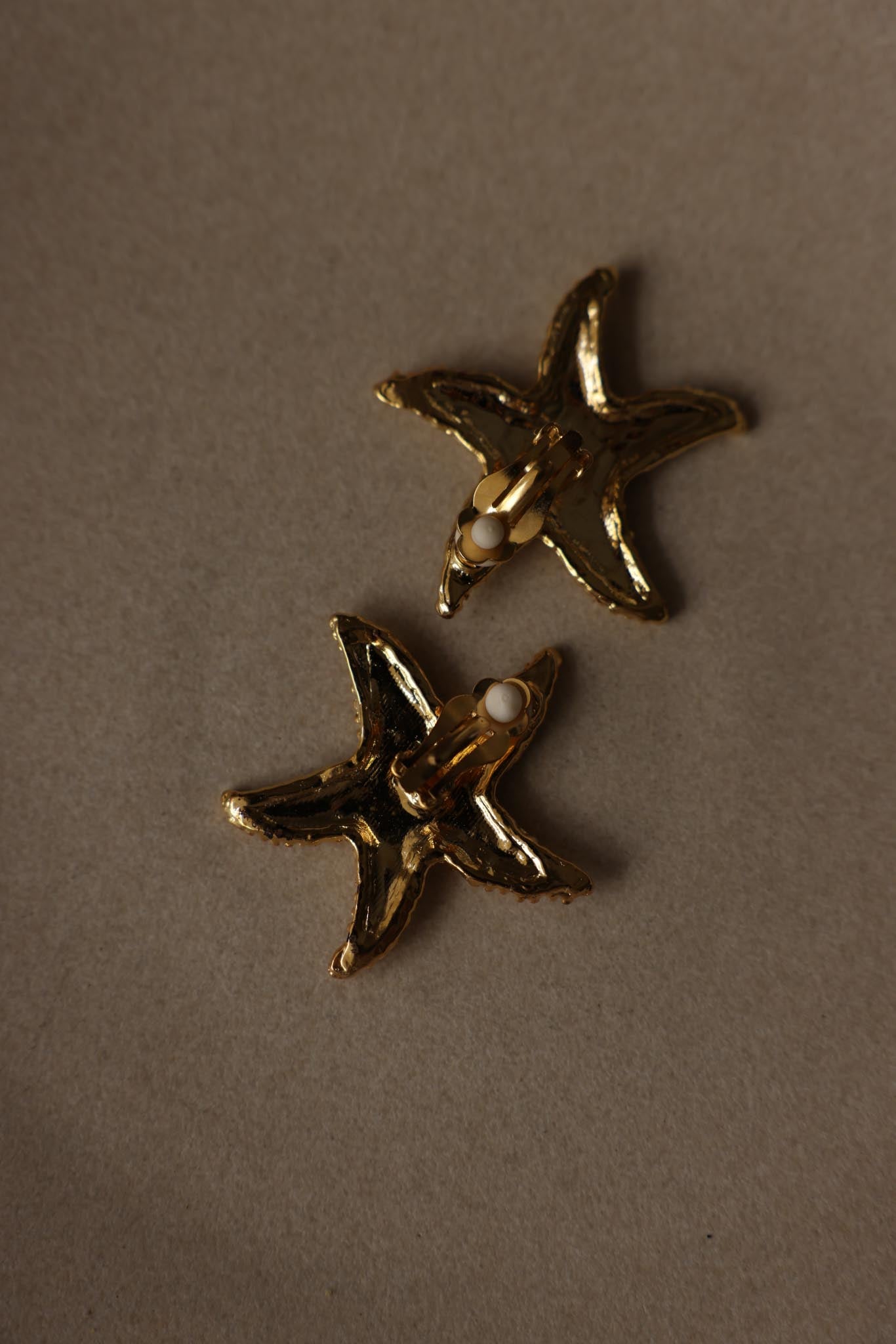 Textured Gold Tone Starfish Clip-On Earrings