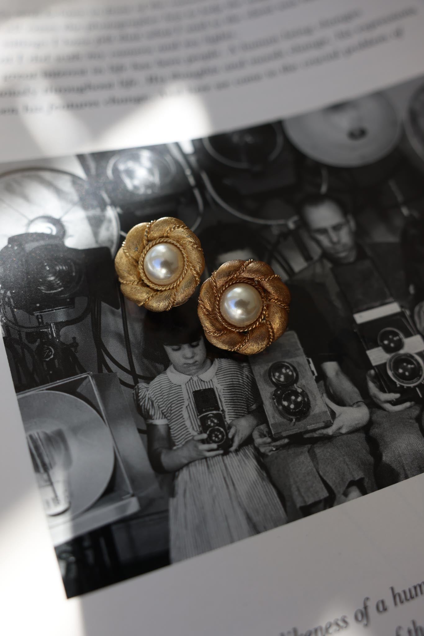 Napier Golden Bloom Pearl Earrings|Vintage Baazaar 