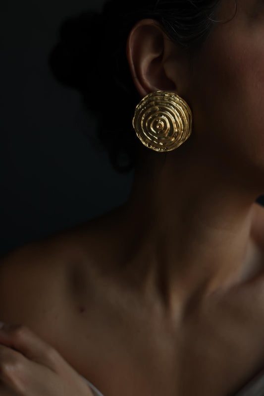 Round Chunky Matte Gold Swirl Clip-On Earrings