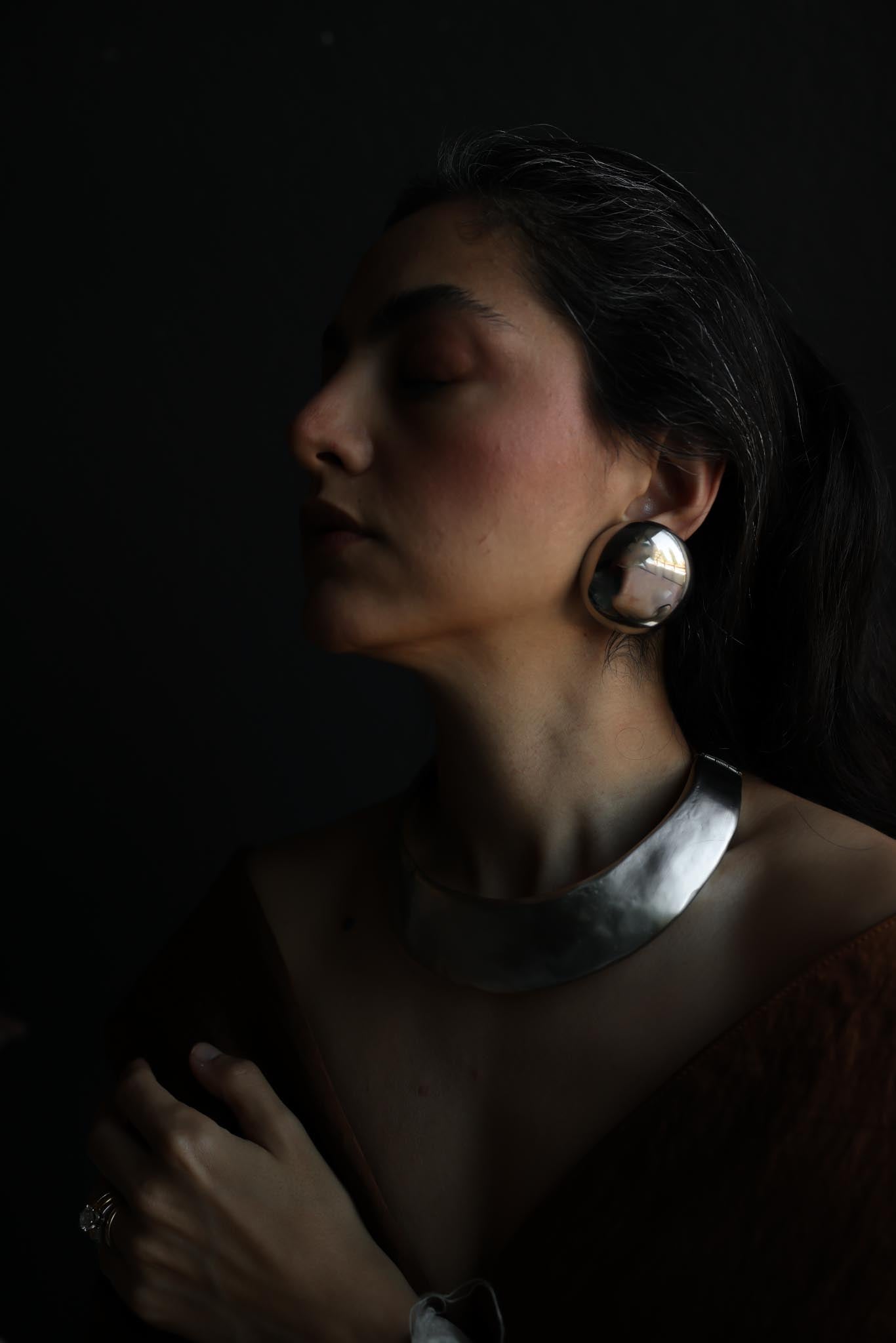 Silver-Tone Dome Clip-On Earrings|Vintage Baazaar 