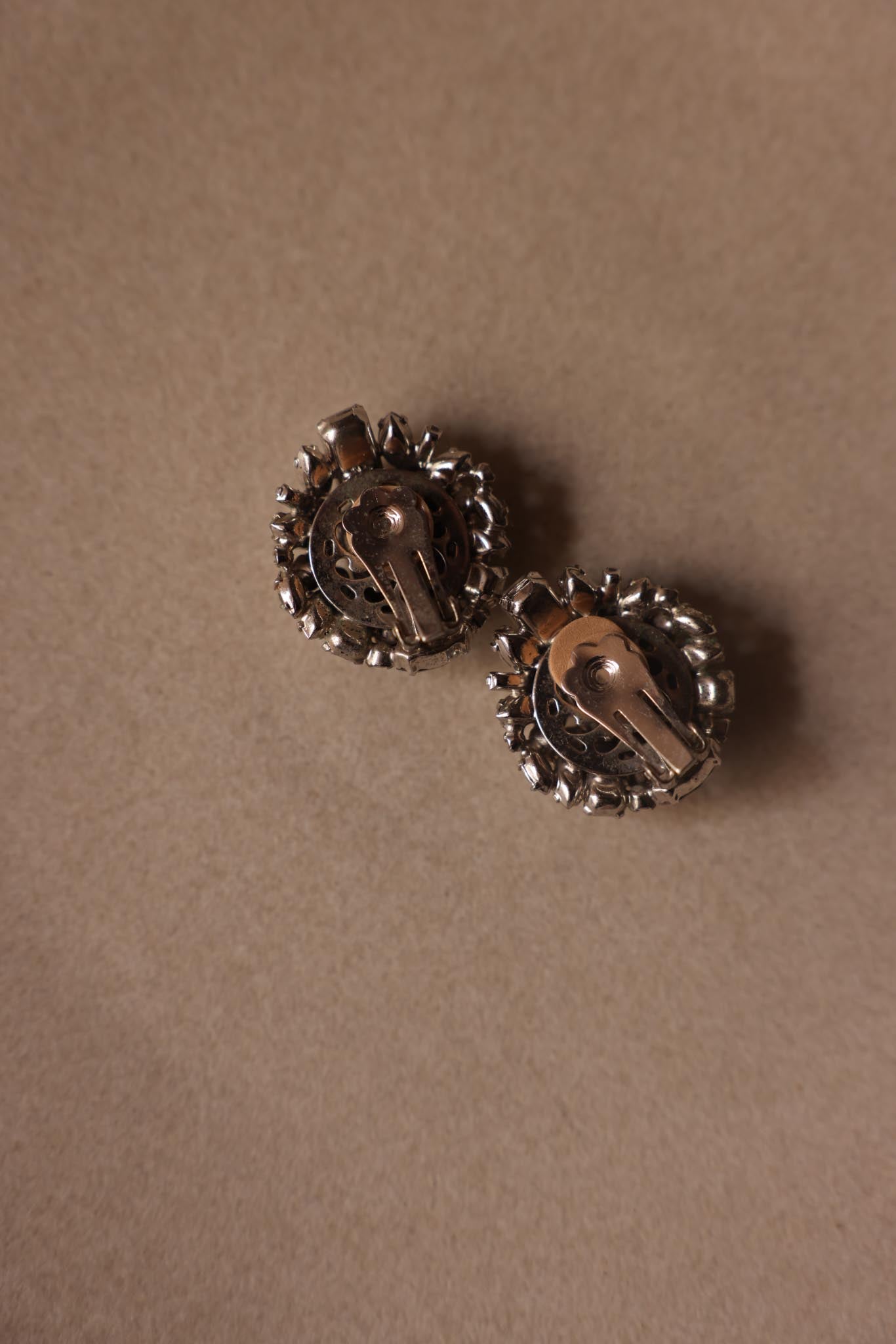 Silver-Tone Rhinestone Cluster Clip-On Earrings|Vintage Baazaar 
