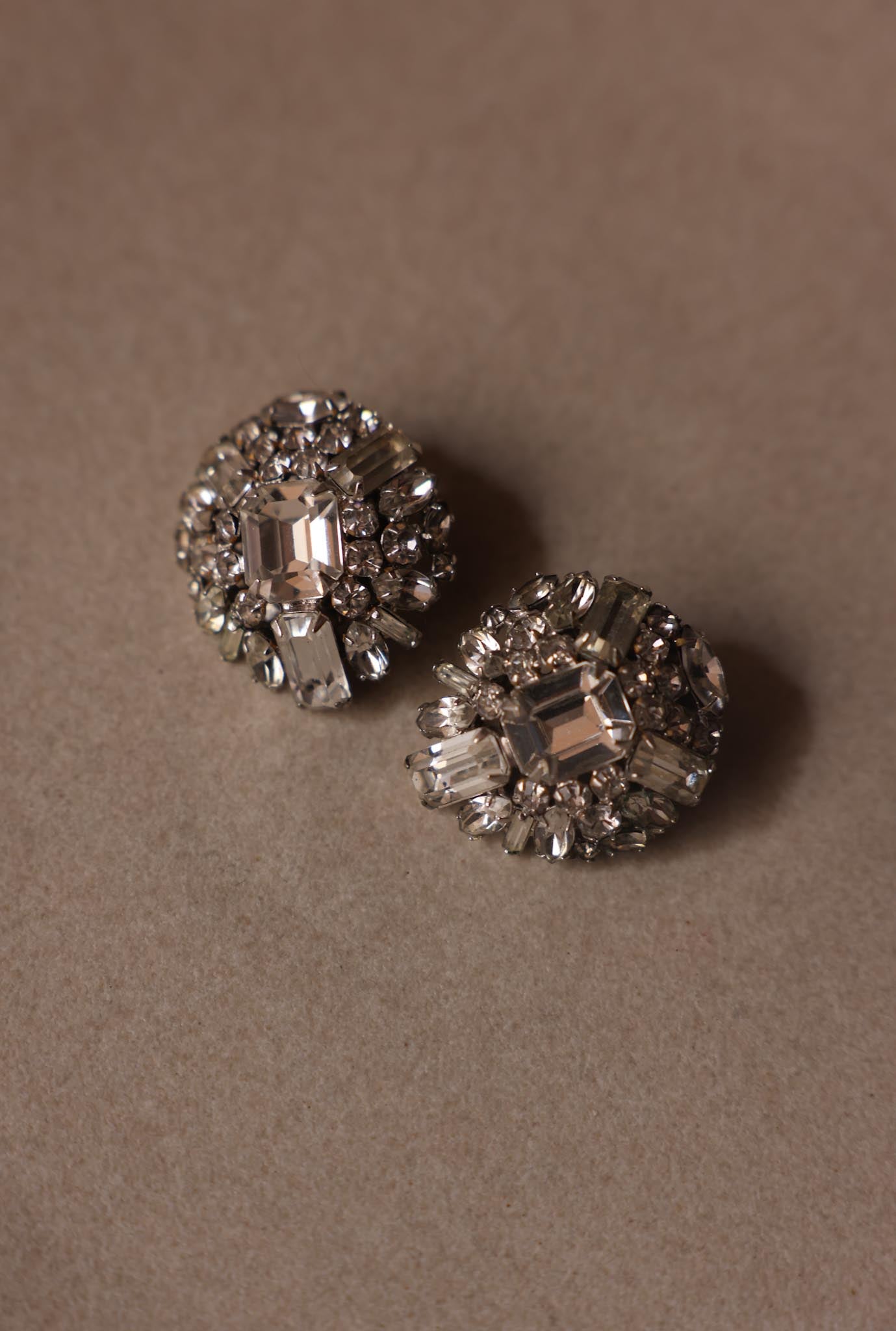 Silver-Tone Rhinestone Cluster Clip-On Earrings|Vintage Baazaar 