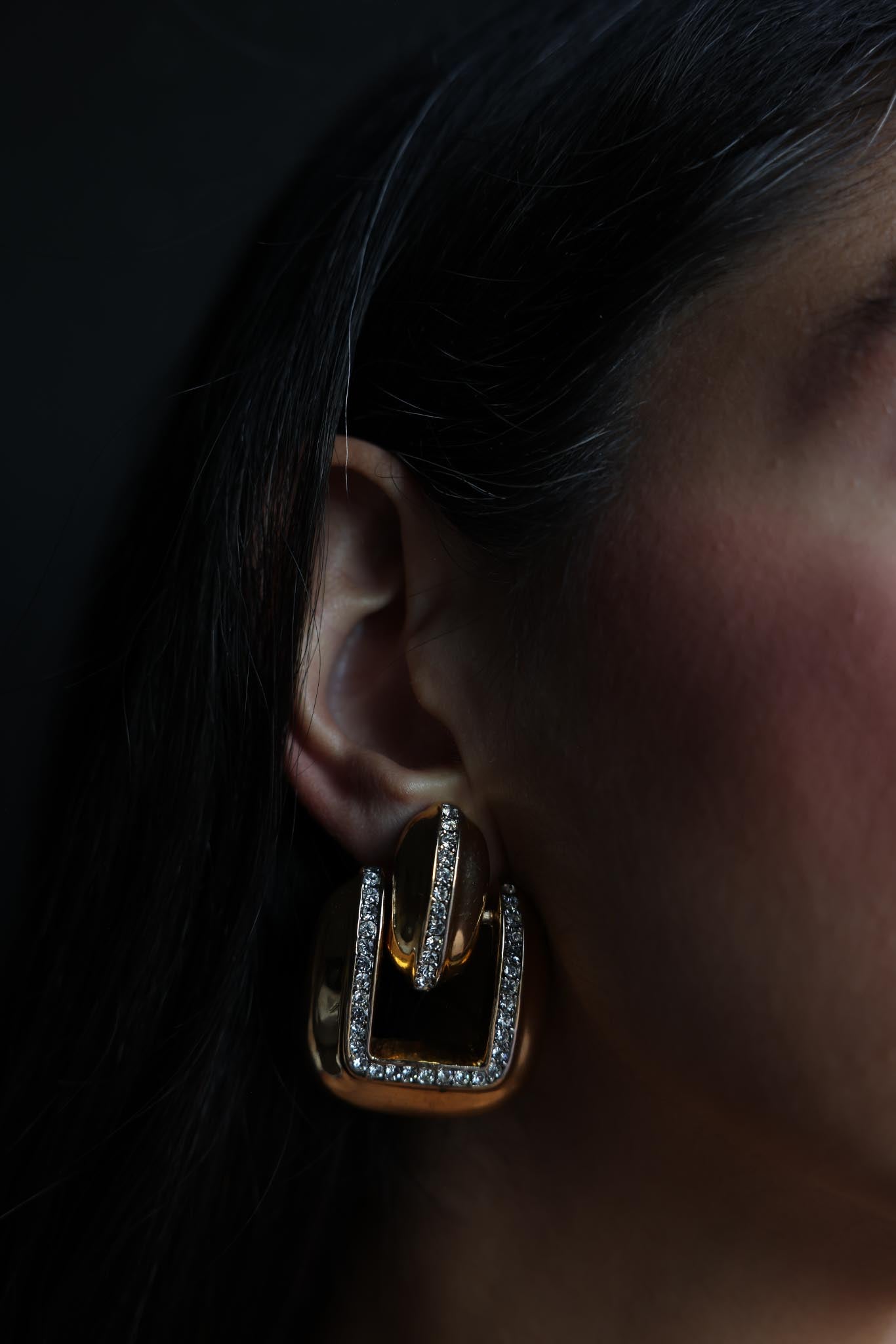 Gold-Tone Clip-On Earrings with Clear Rhinestones