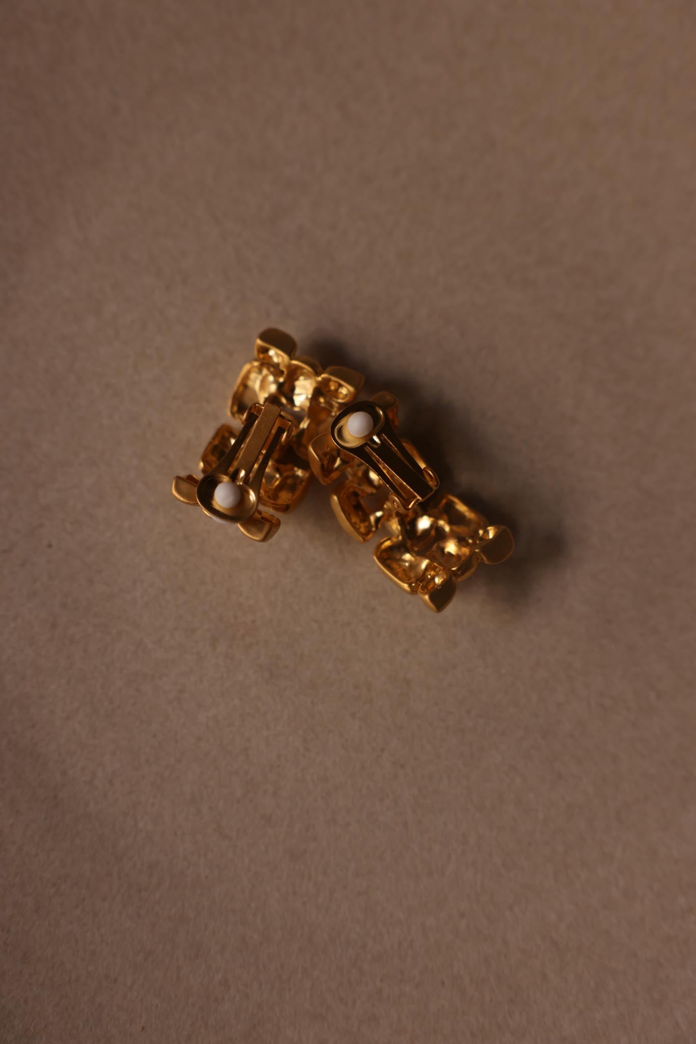 Two-Tone Geometric Clip-On Earrings|Vintage Baazaar 