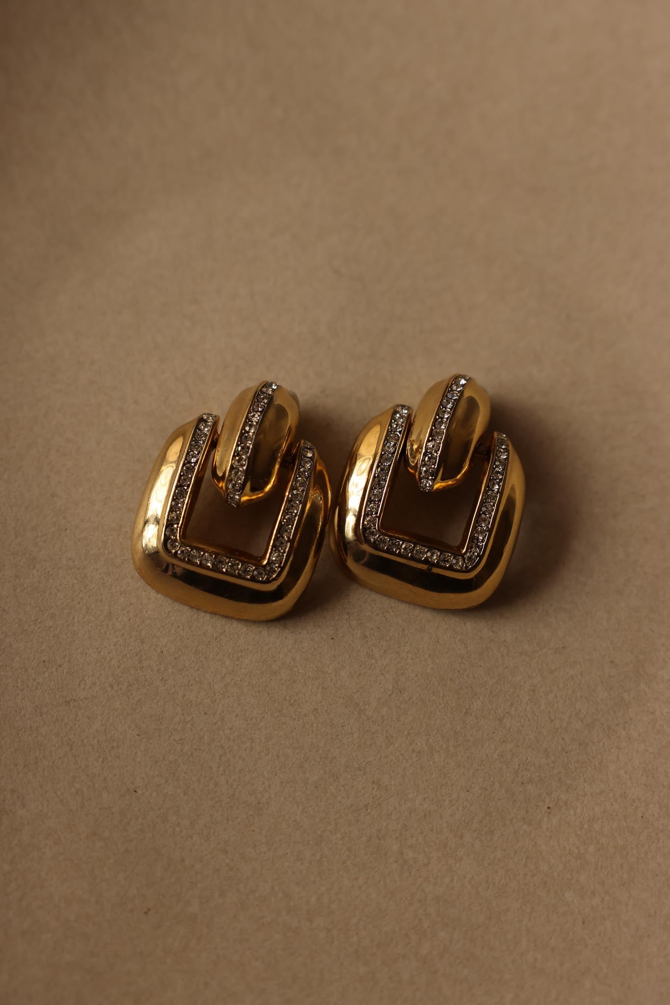 Gold-Tone Clip-On Earrings with Clear Rhinestones