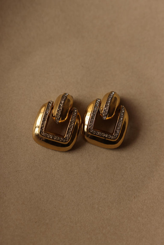 Gold-Tone Clip-On Earrings with Clear Rhinestones