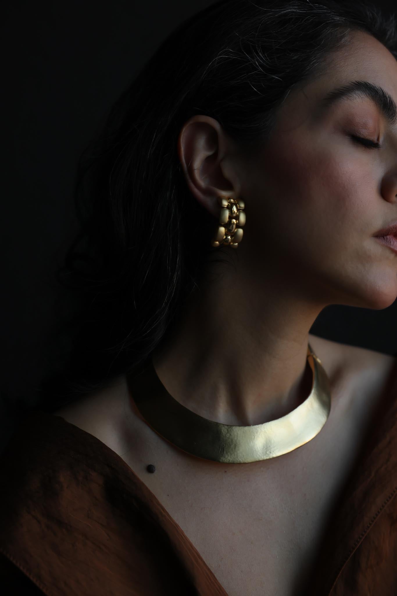 Two-Tone Geometric Clip-On Earrings|Vintage Baazaar 