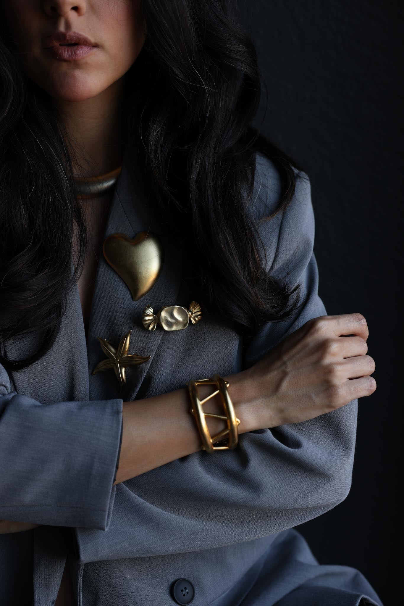 Clara Matte Gold Cuff Bracelet – Sculptural Design, Signed