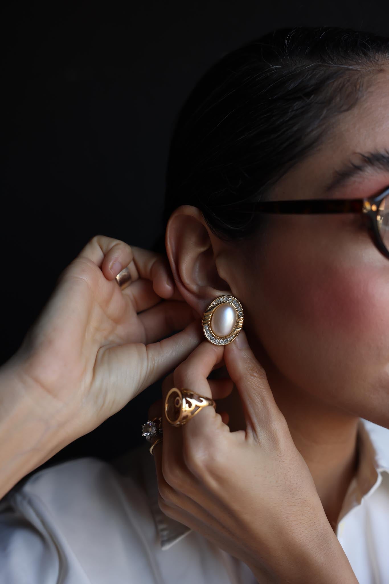 Pearl & Rhinestone Clip-On Earrings|Vintage Baazaar 