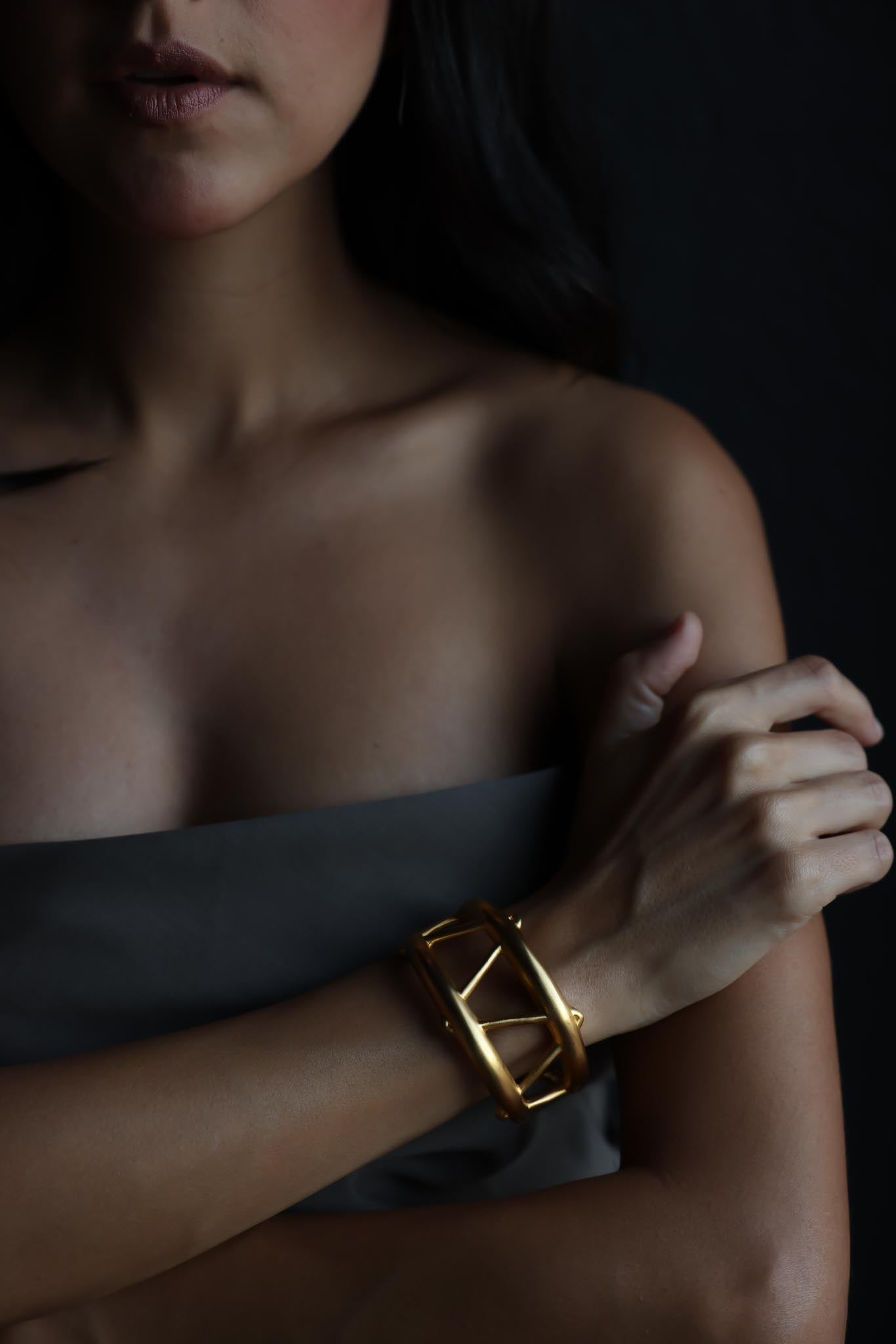 Clara Matte Gold Cuff Bracelet – Sculptural Design, Signed