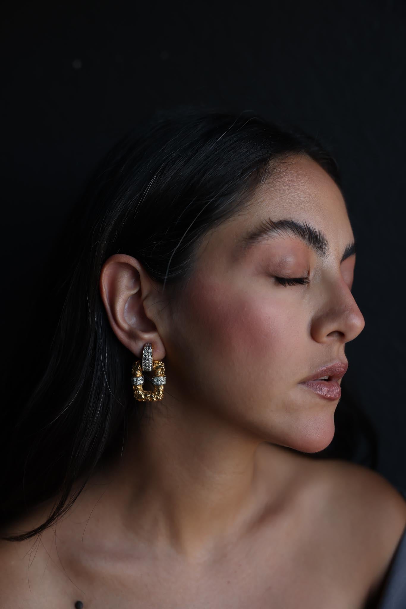 Gold-Tone Clip-On Earrings with Rhinestones – 1980s