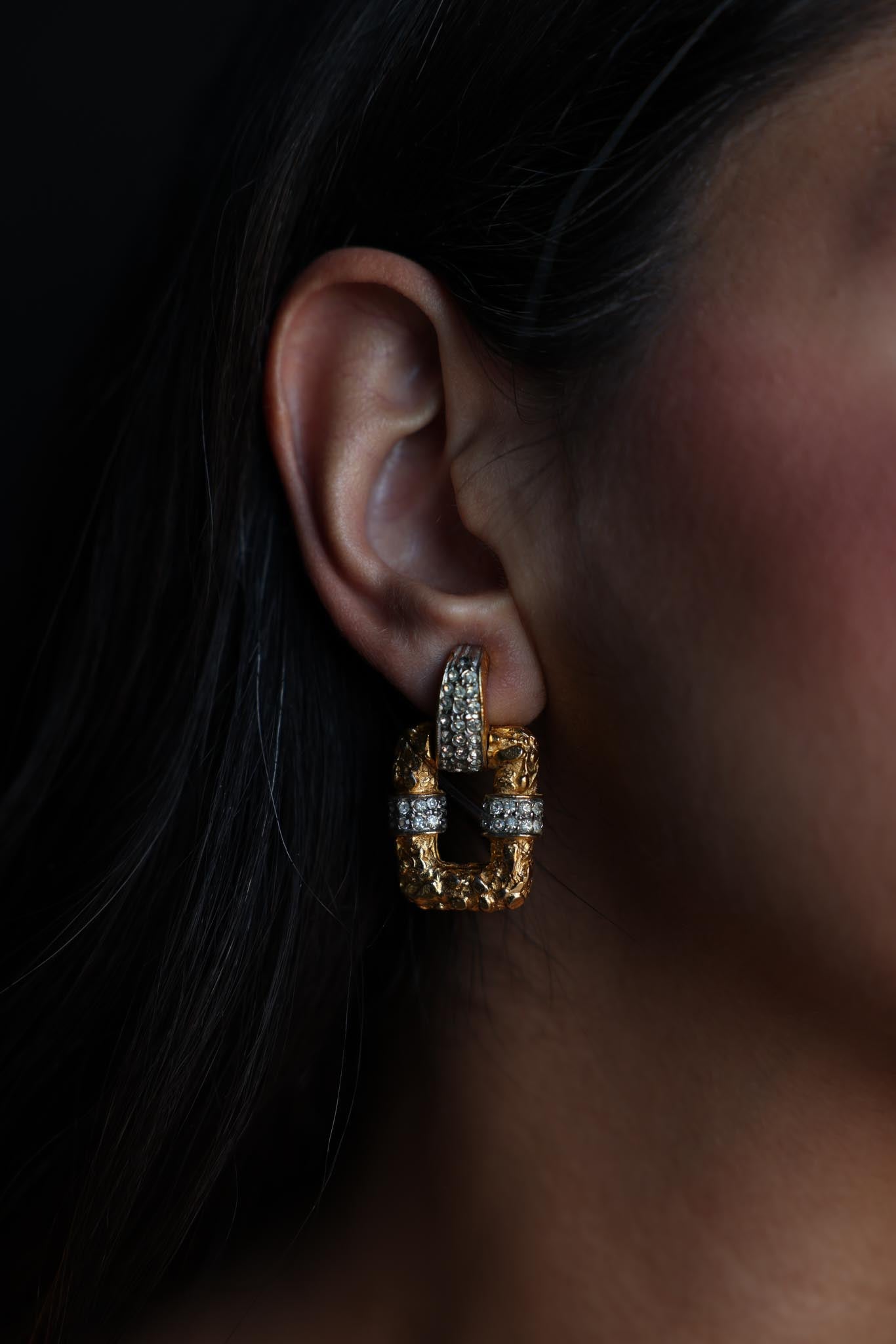 Gold-Tone Clip-On Earrings with Rhinestones – 1980s