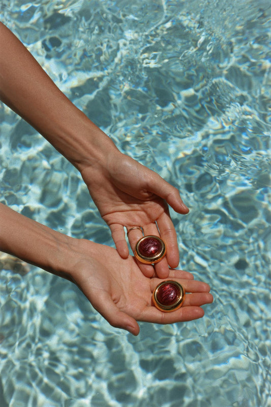 Burgundy Cabochon Clip-On Earrings|Vintage Baazaar 