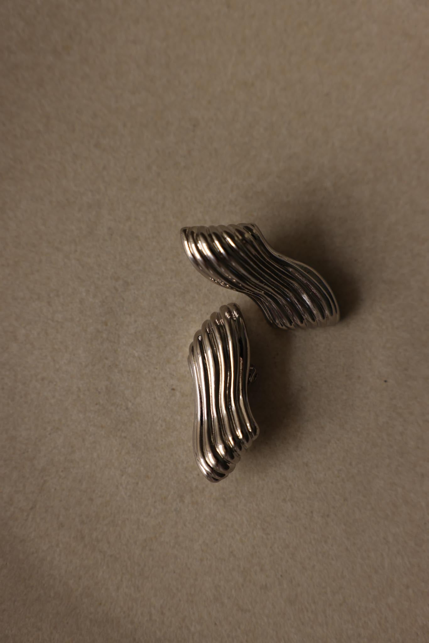 Silver Tone Ribbed Clip-On Earrings