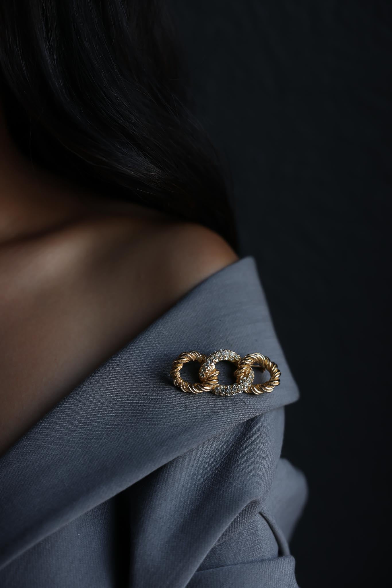 Dior Gold-Tone Brooch with Rhinestones – 1980s Signed|Vintage Baazaar 