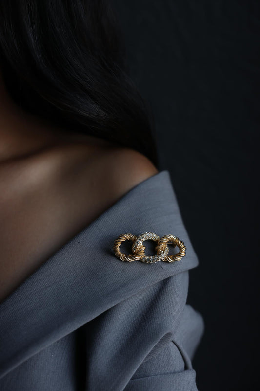 Dior Gold-Tone Brooch with Rhinestones – 1980s Signed|Vintage Baazaar 
