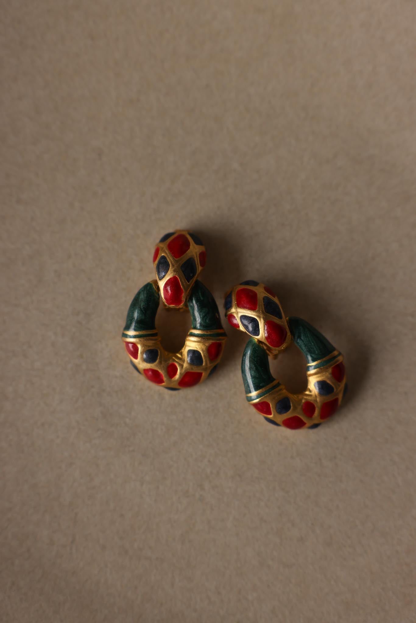 Multicolor Enamel Door Knocker Clip-On Earrings
