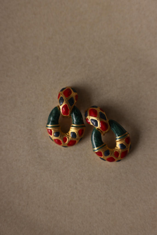 Multicolor Enamel Door Knocker Clip-On Earrings