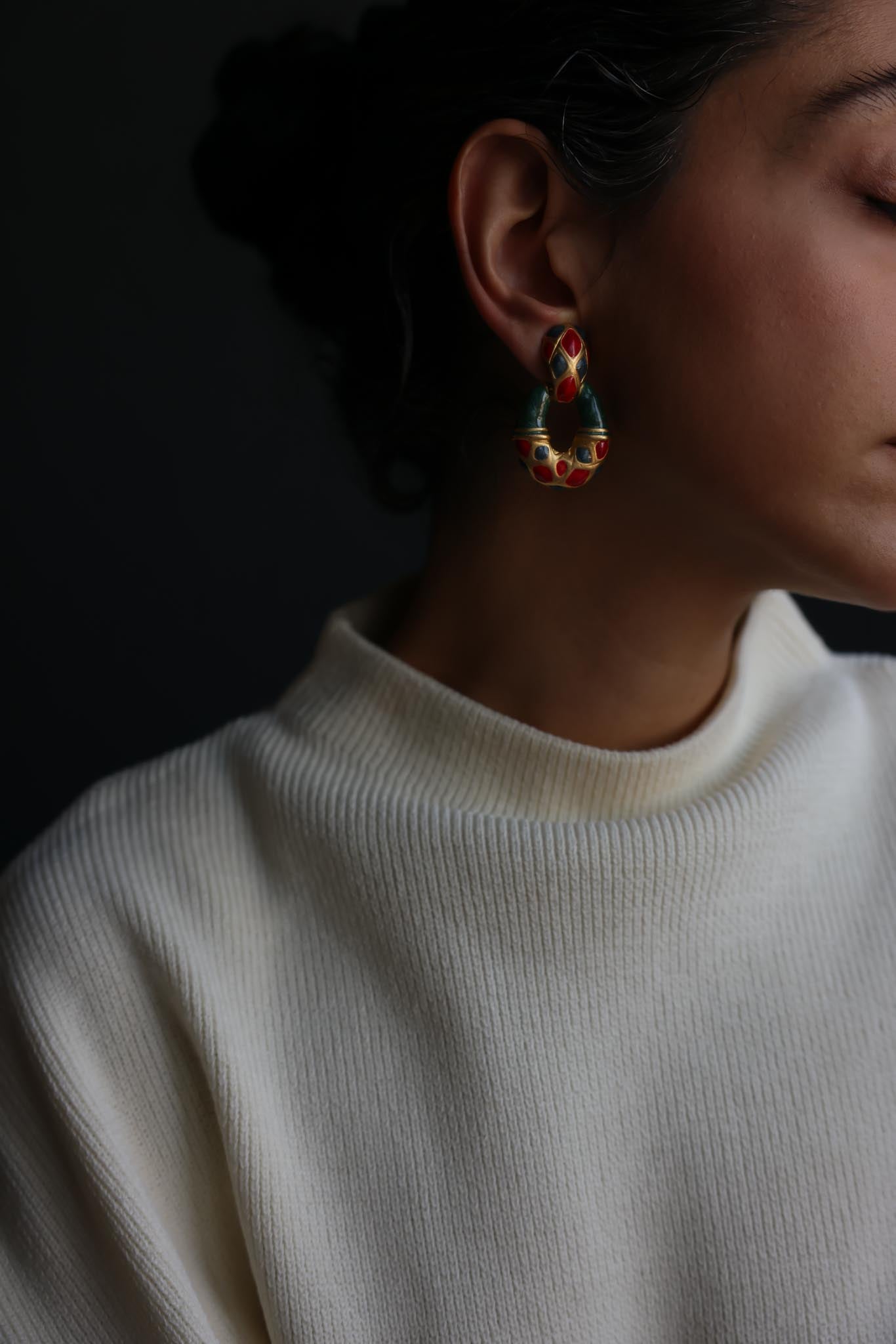 Multicolor Enamel Door Knocker Clip-On Earrings