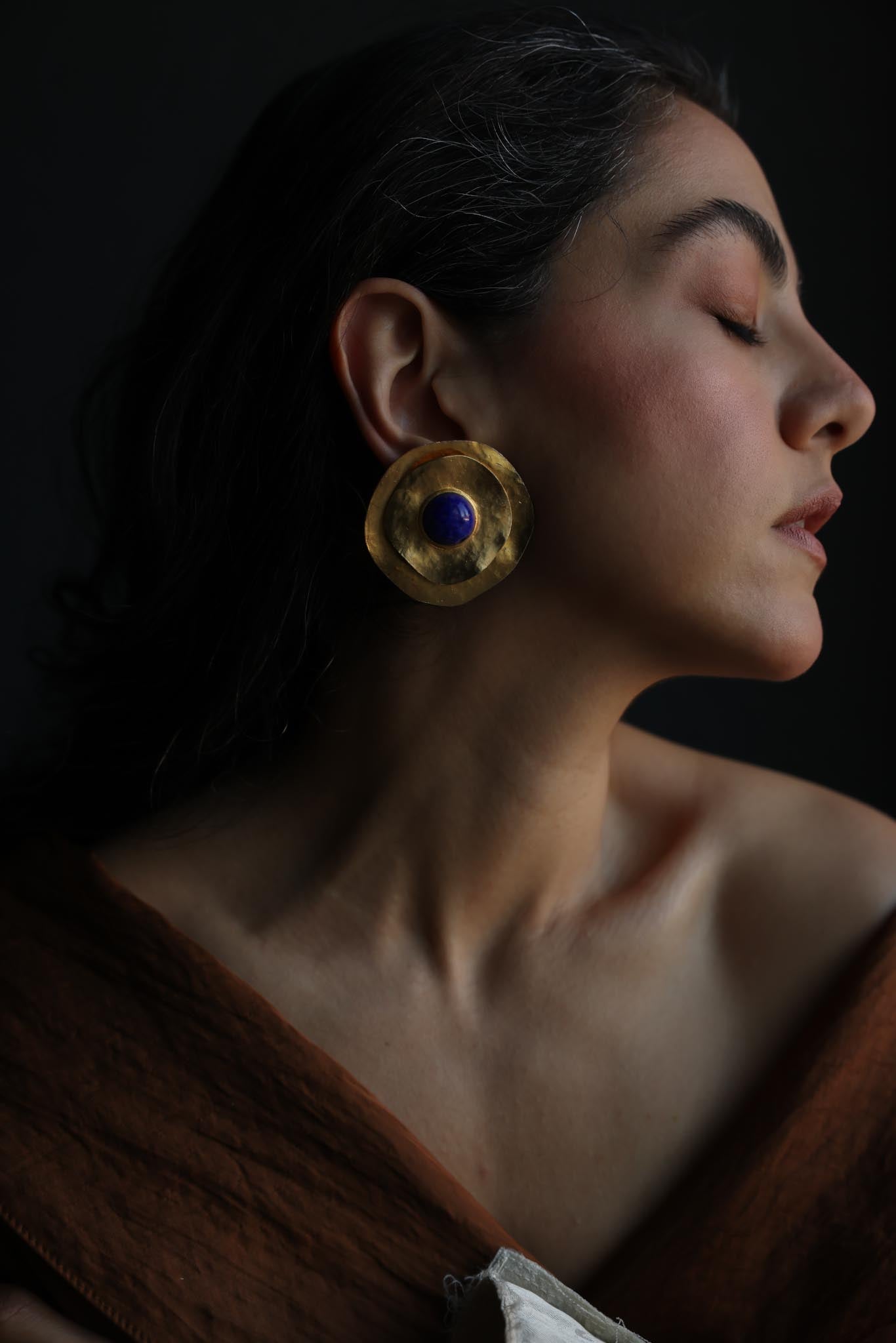 Unsigned Les Bernard Hammered Gold-Tone Clip-On Earrings|Vintage Baazaar 