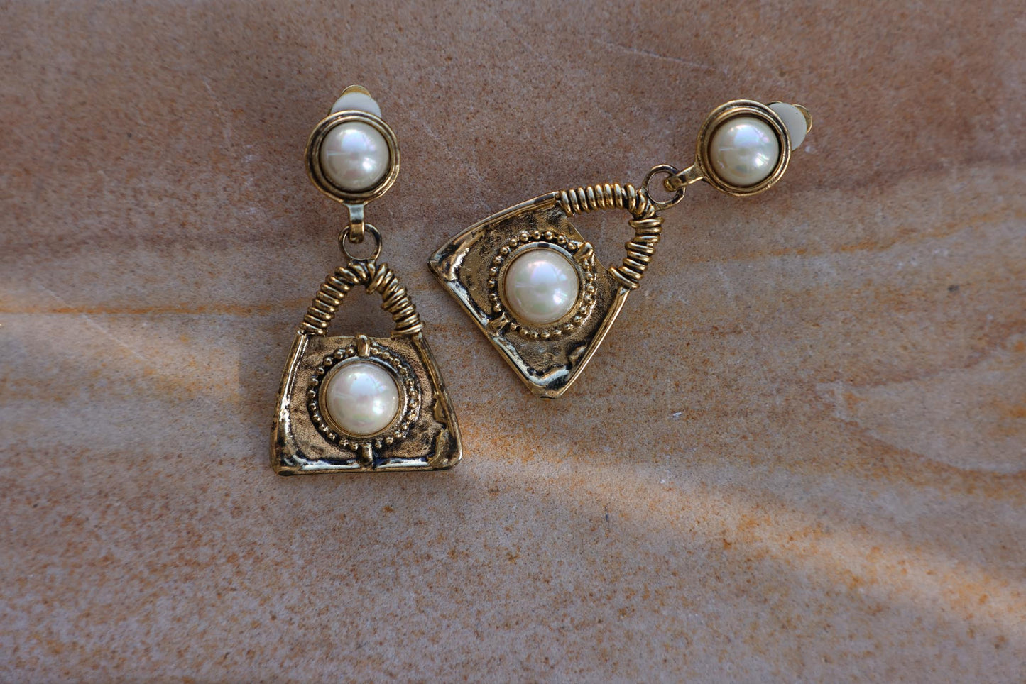 Golden Pearl Drape Earrings|Vintage Baazaar 