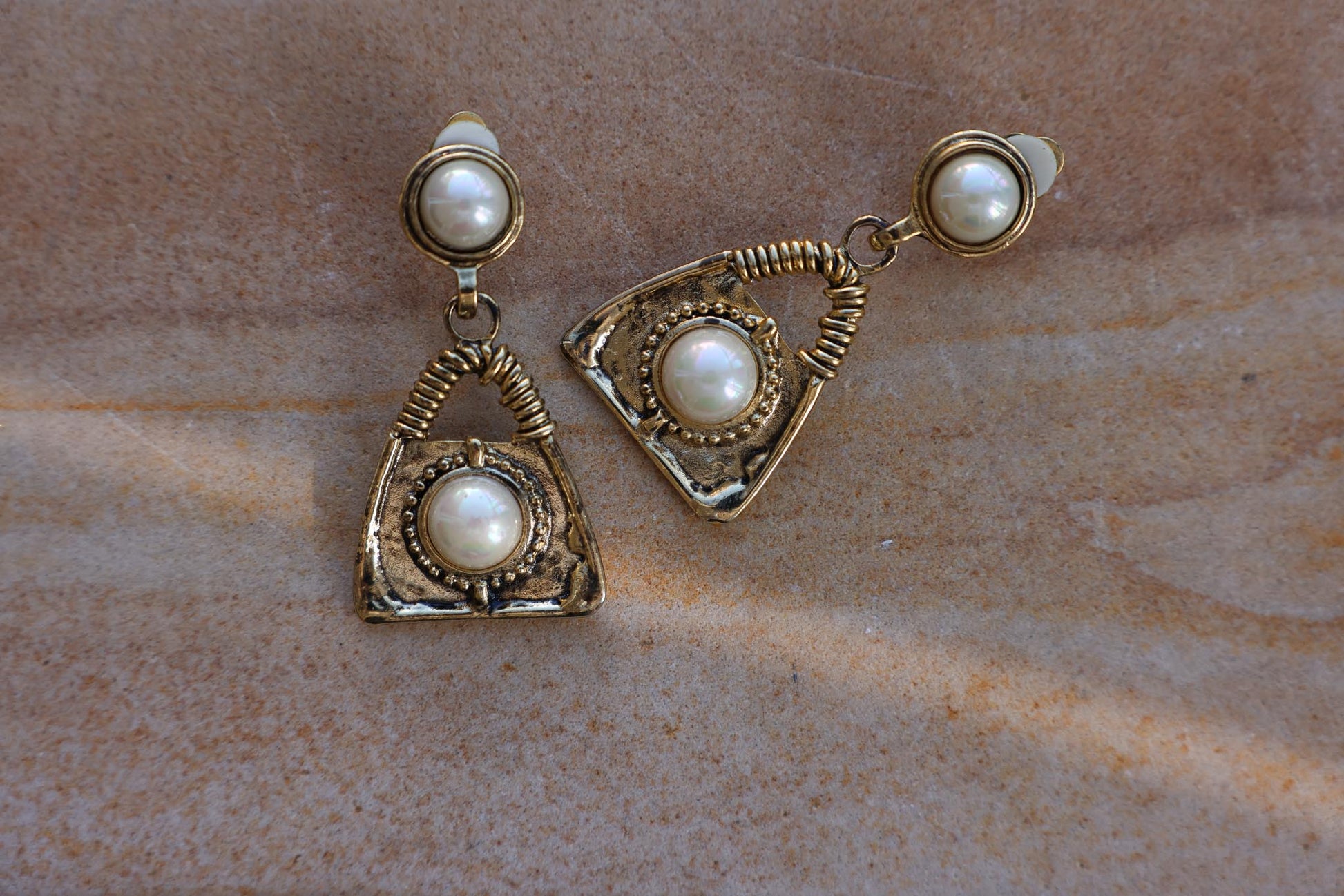 Golden Pearl Drape Earrings|Vintage Baazaar 