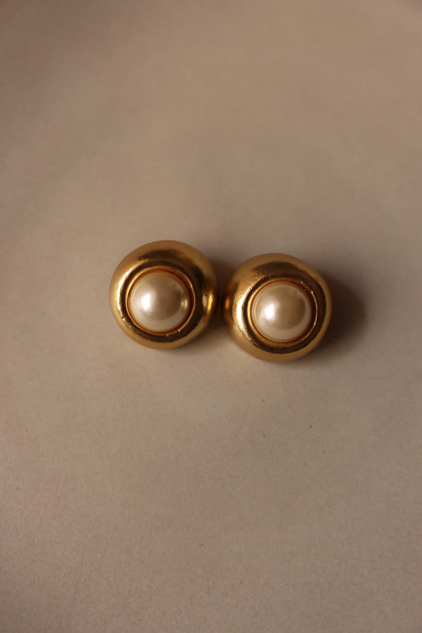 Clip-On Earrings with Faux Pearl Center and Gold-Tone Finish|Vintage Baazaar 