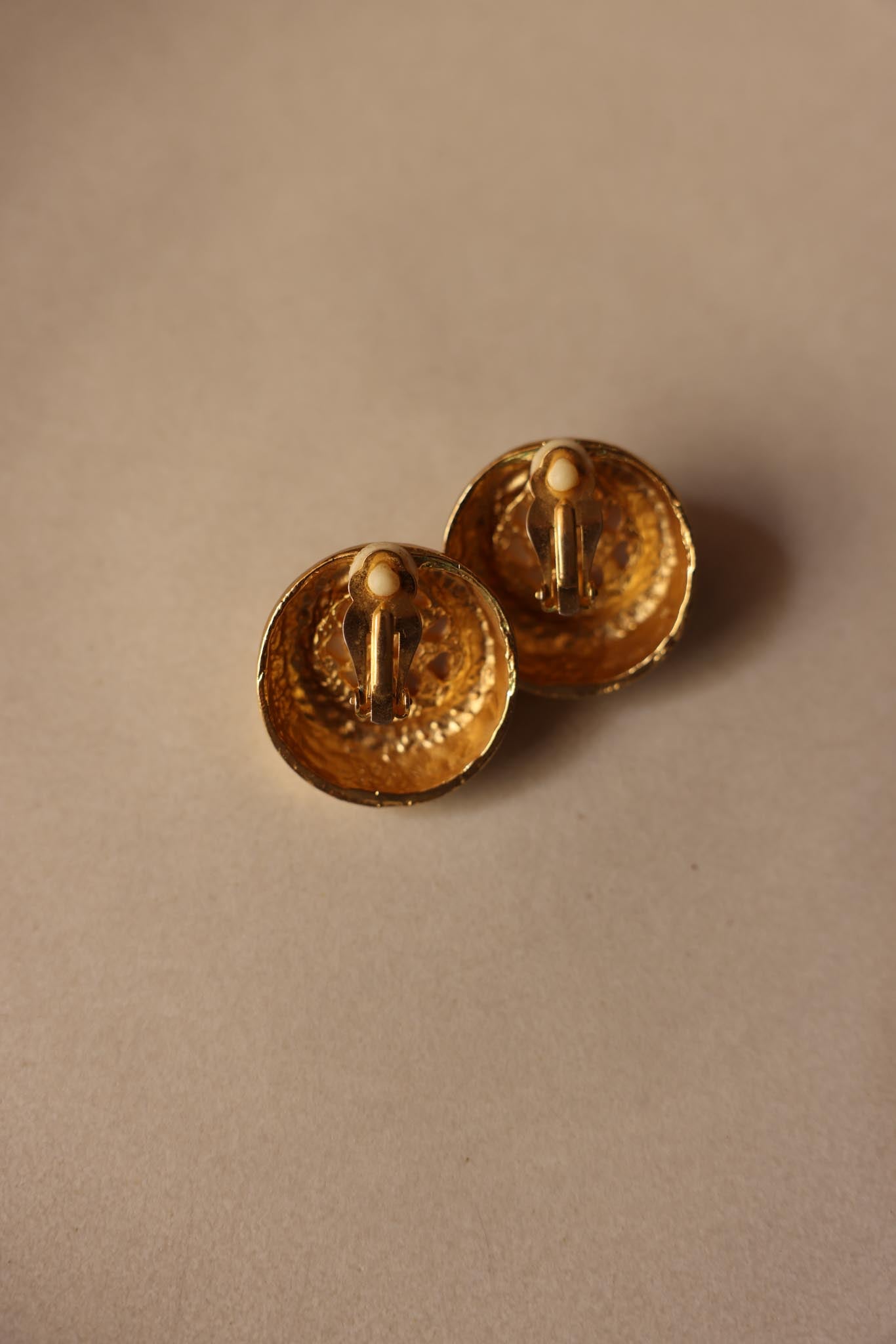 Clip-On Earrings with Faux Pearl Center and Gold-Tone Finish|Vintage Baazaar 