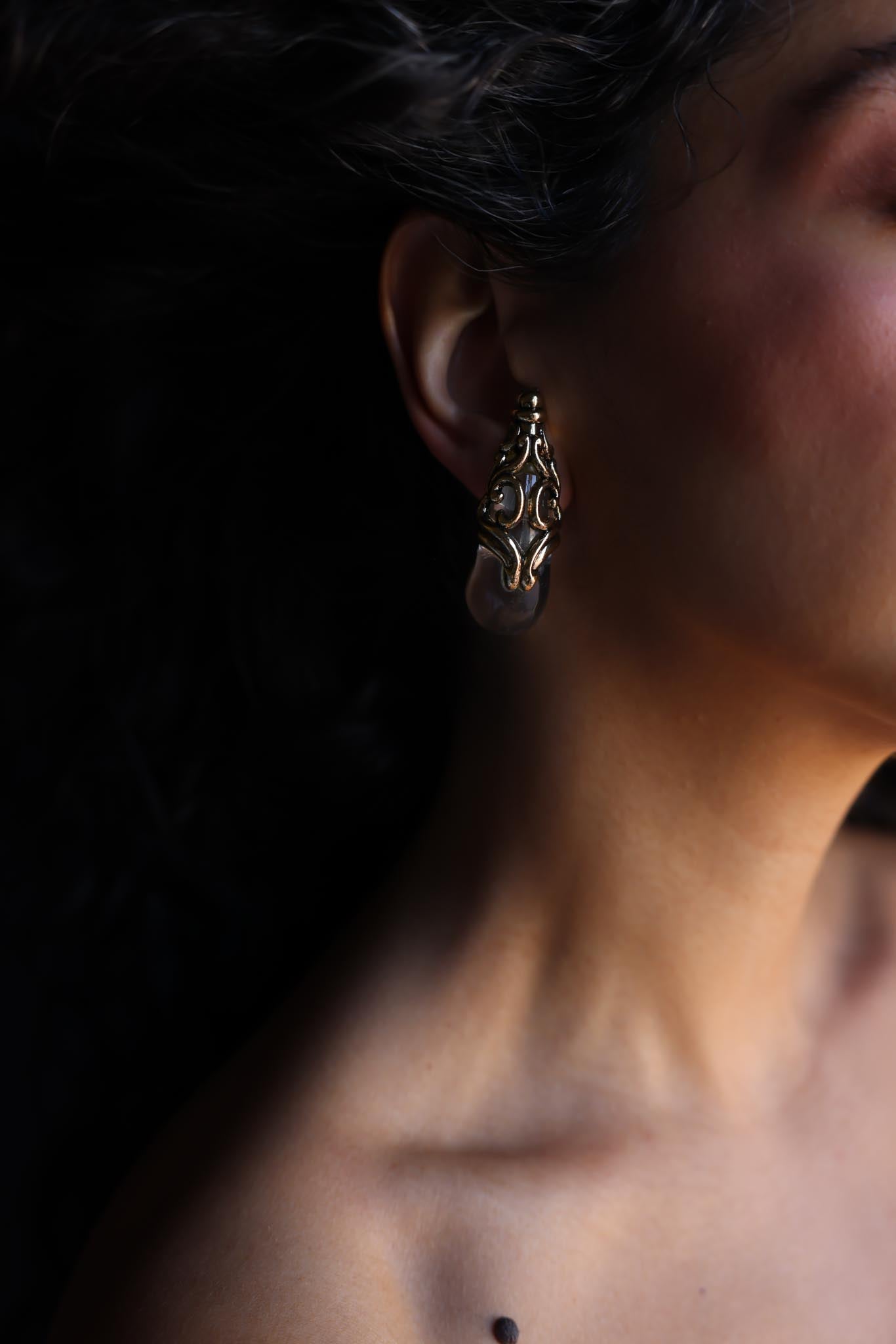 Baroque Drop Clip-On Earrings with Clear Teardrop Accents|Vintage Baazaar 