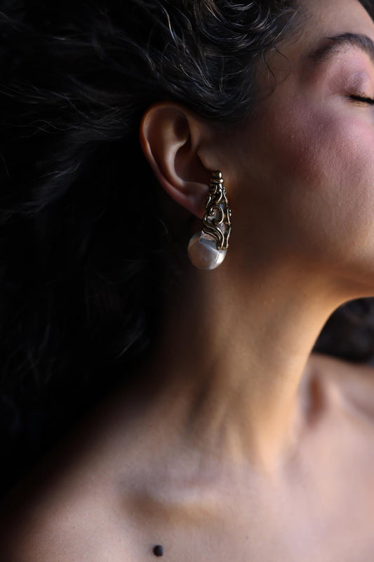 Baroque Drop Clip-On Earrings with Clear Teardrop Accents|Vintage Baazaar 