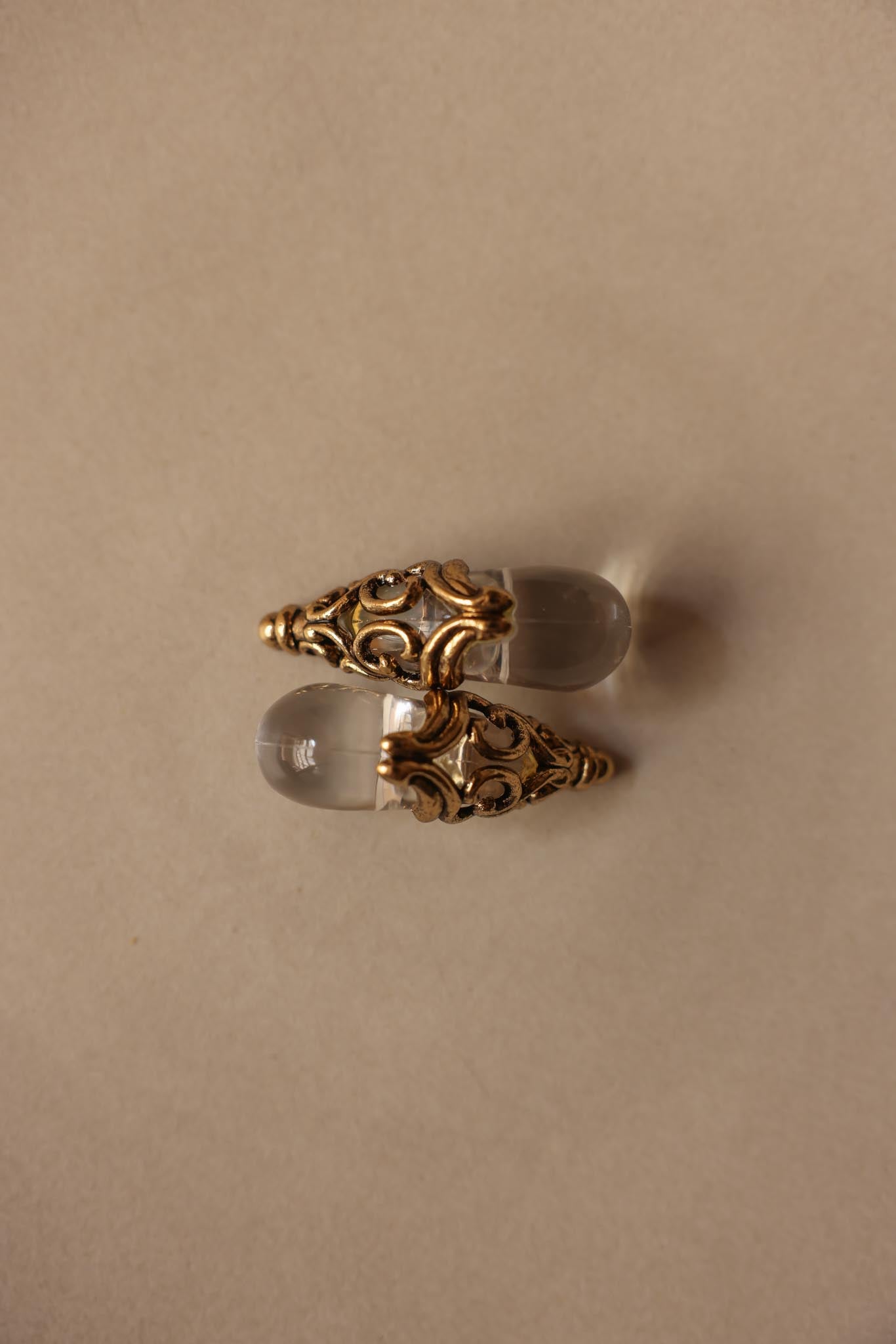 Baroque Drop Clip-On Earrings with Clear Teardrop Accents|Vintage Baazaar 