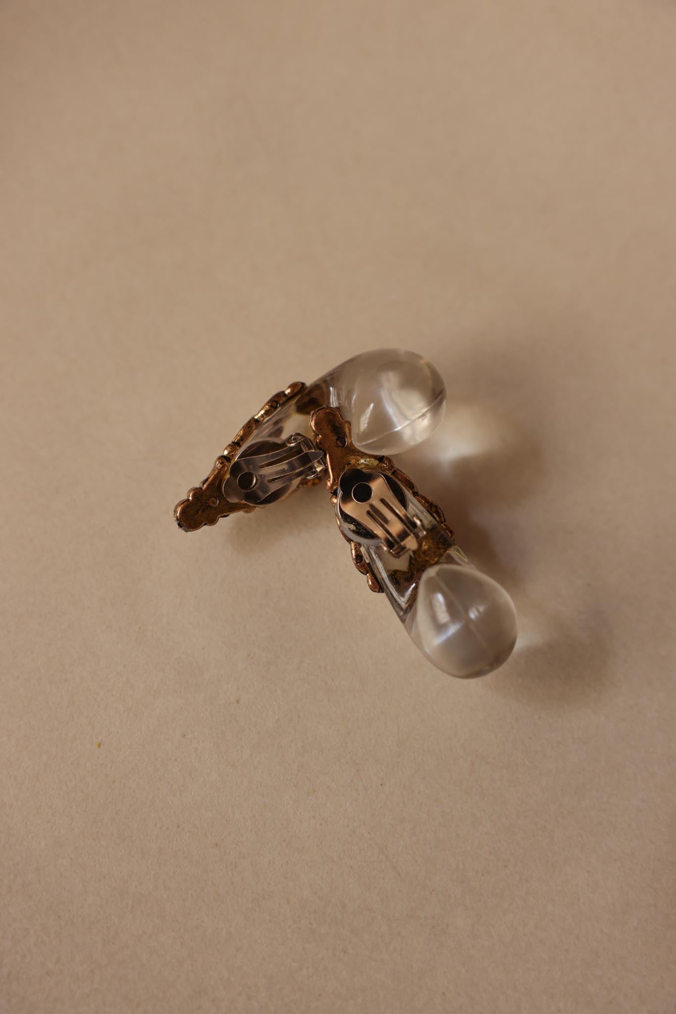Baroque Drop Clip-On Earrings with Clear Teardrop Accents|Vintage Baazaar 