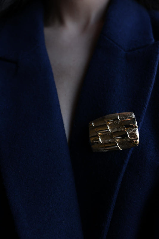 Vintage MONET Gold Tone Basket Weave Brooch|Vintage Baazaar 