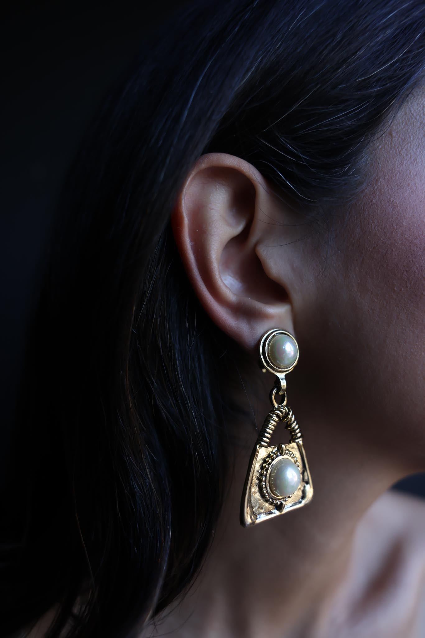 Golden Pearl Drape Earrings|Vintage Baazaar 