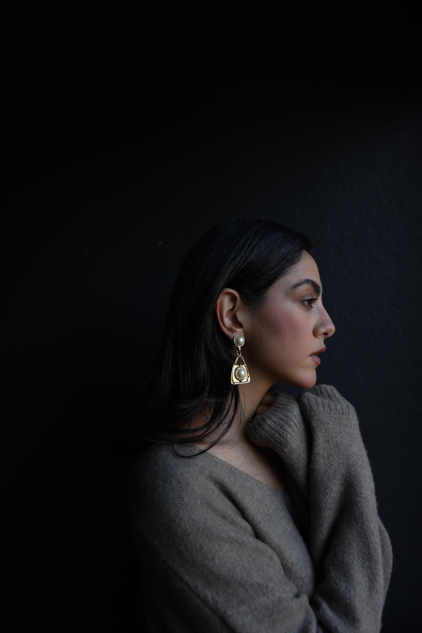 Golden Pearl Drape Earrings|Vintage Baazaar 