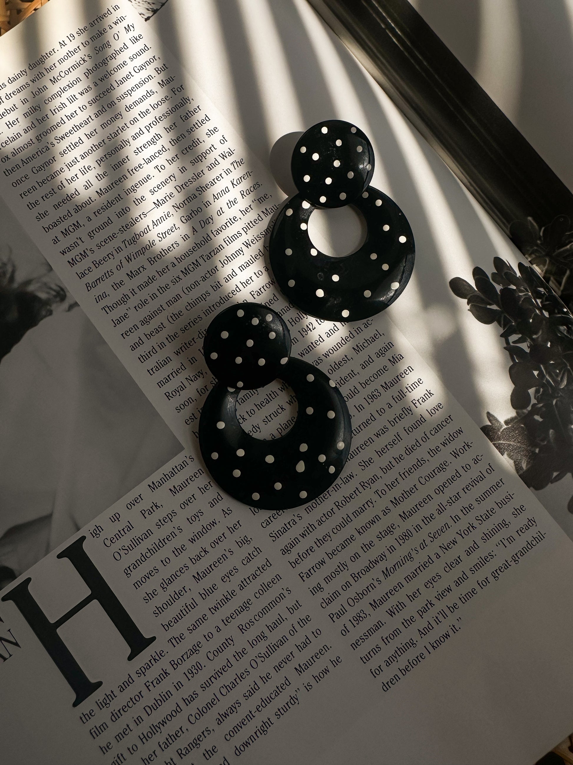 Polka Dot Noir Hoops|Vintage Baazaar 