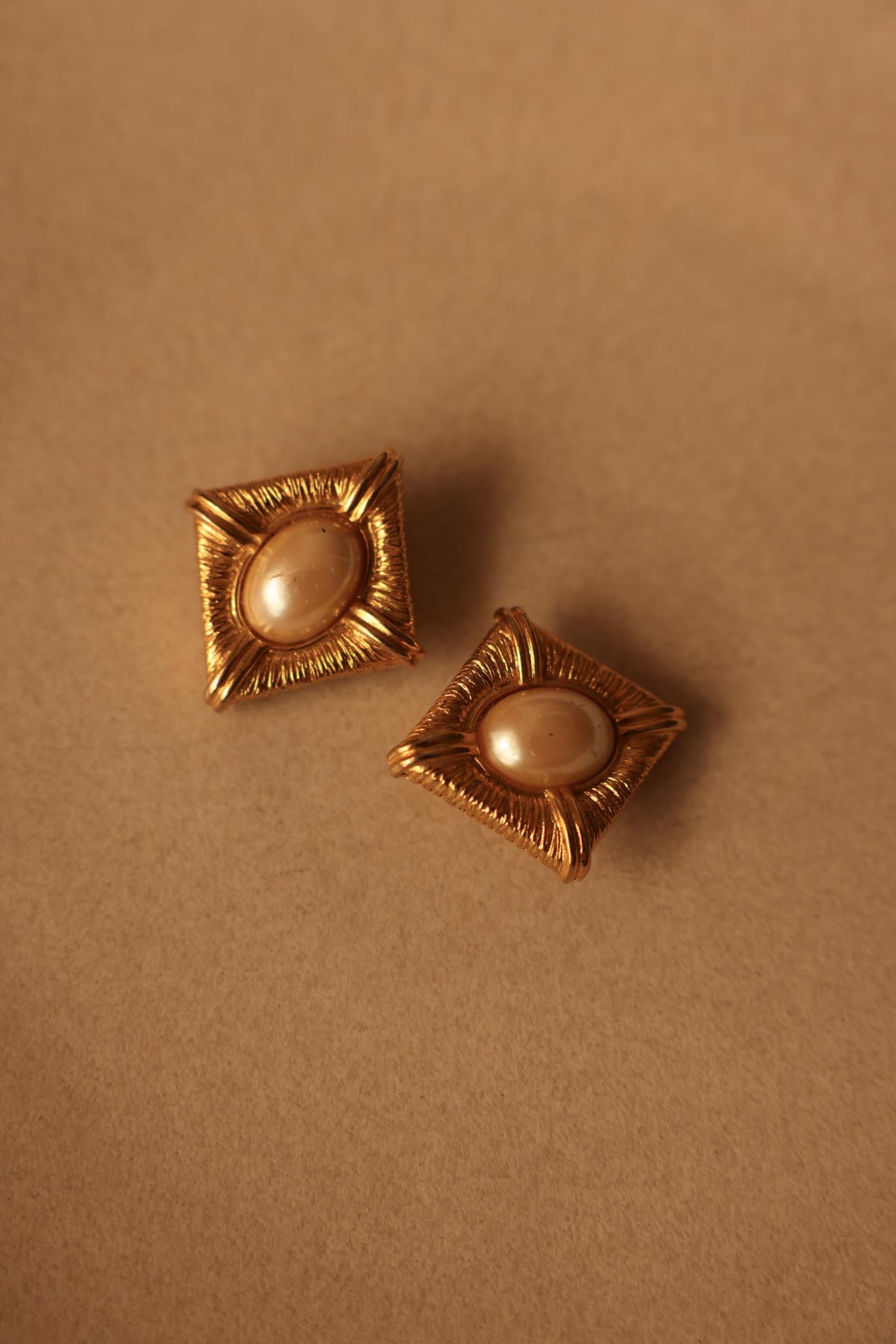 Square Clip-On Earrings with Faux Pearl Center|Vintage Baazaar 