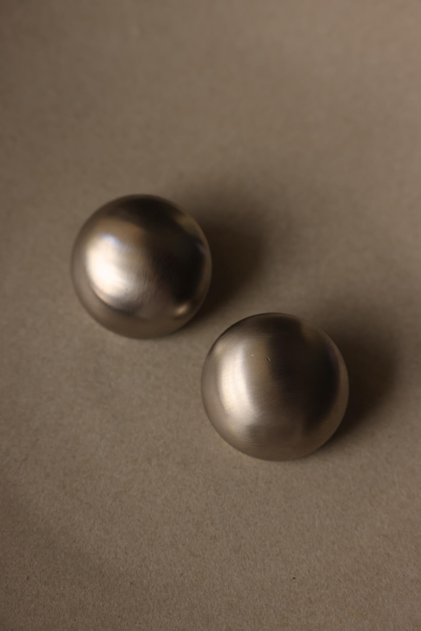 Oversized Round Brushed Silvertone Clip-On Earrings