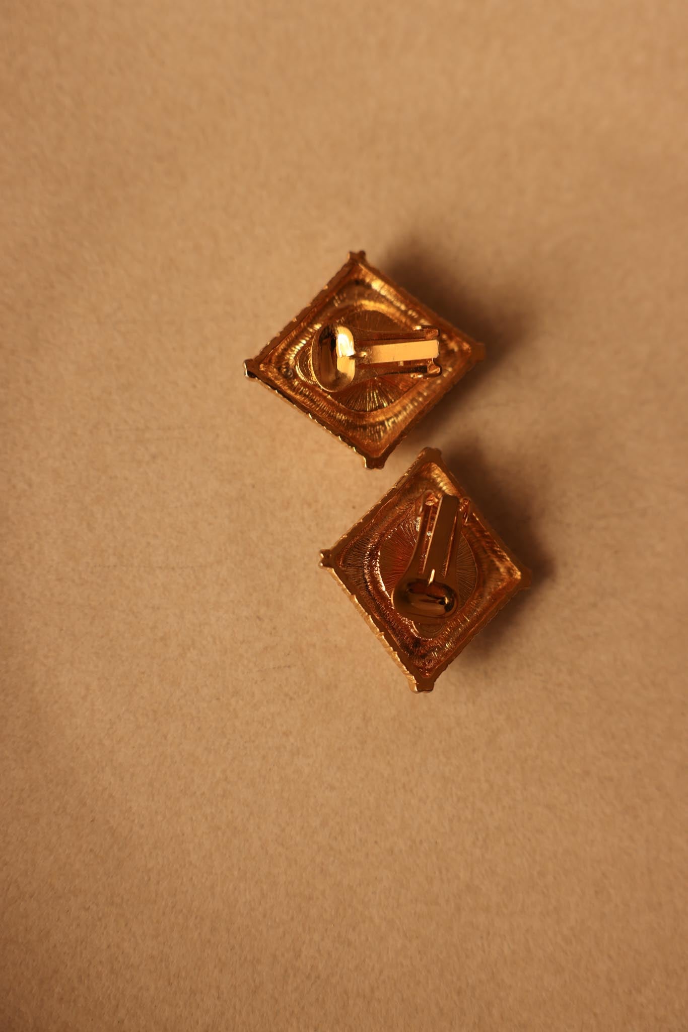 Square Clip-On Earrings with Faux Pearl Center|Vintage Baazaar 
