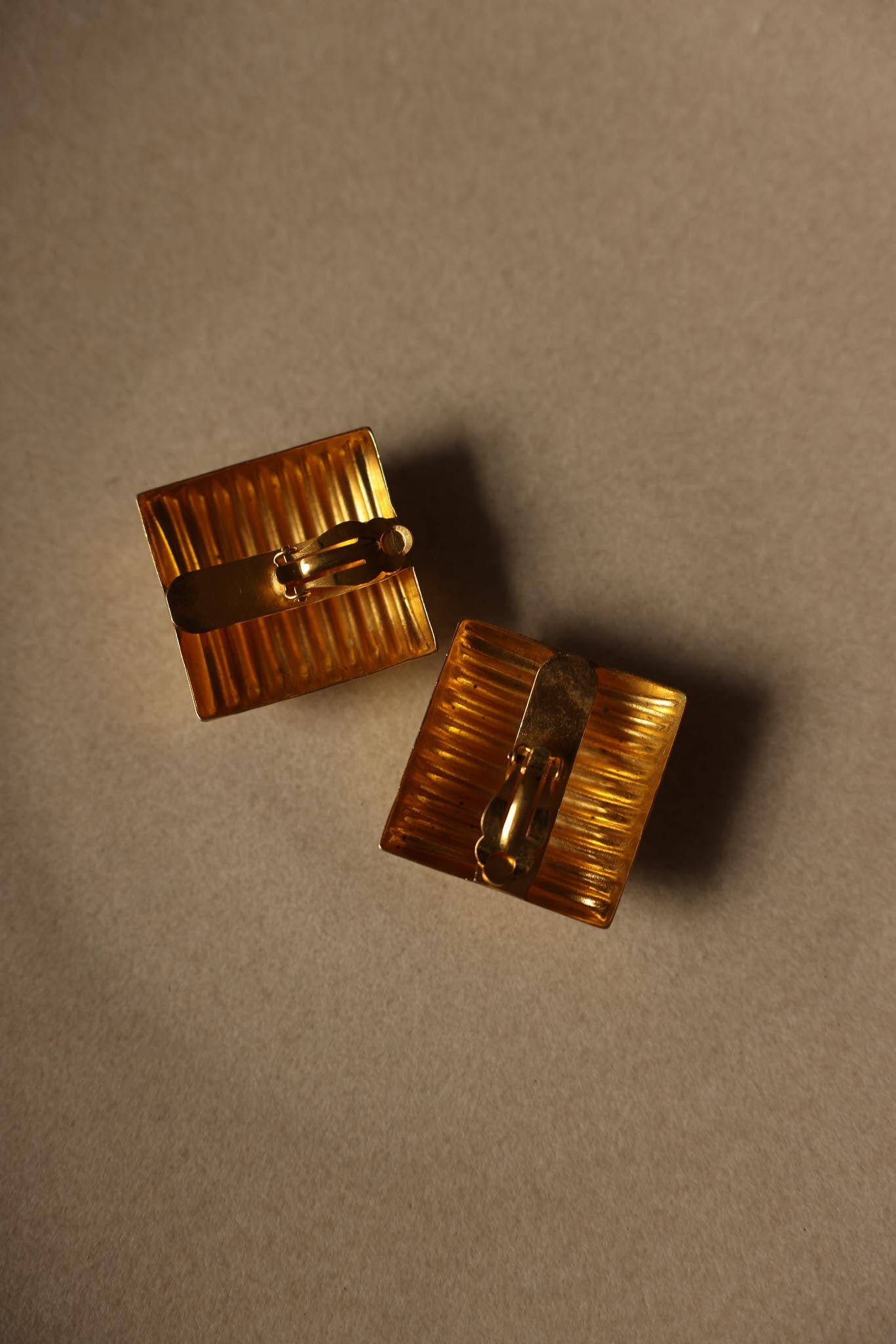 Textured Oversized Square Gold Plated Clip On Earrings|Vintage Baazaar 