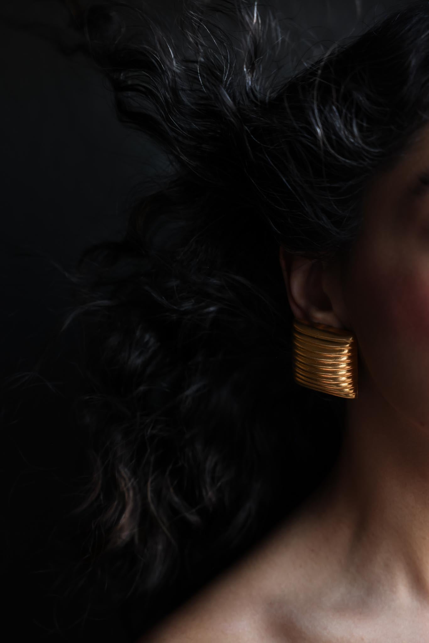 Textured Oversized Square Gold Plated Clip On Earrings|Vintage Baazaar 